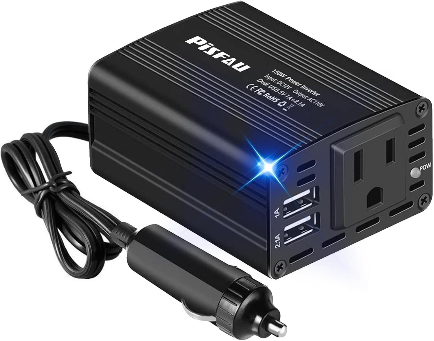150W Power Inverter 12V DC to 110V AC with Dual USB Car Charger for Laptop