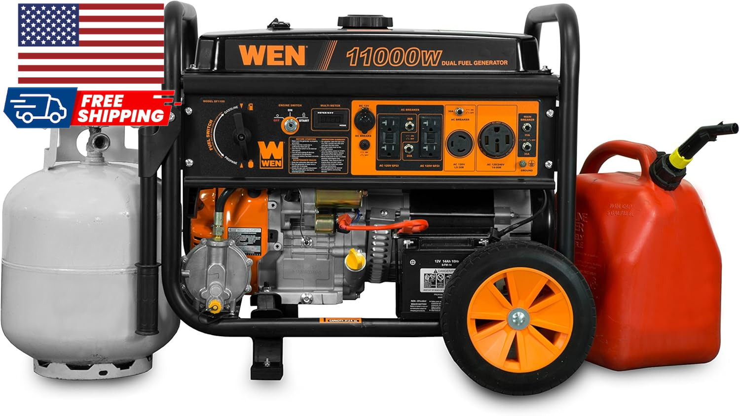 WEN 11,000-Watt 120V/240V Dual Fuel Portable Generator with Wheel Kit and Electr
