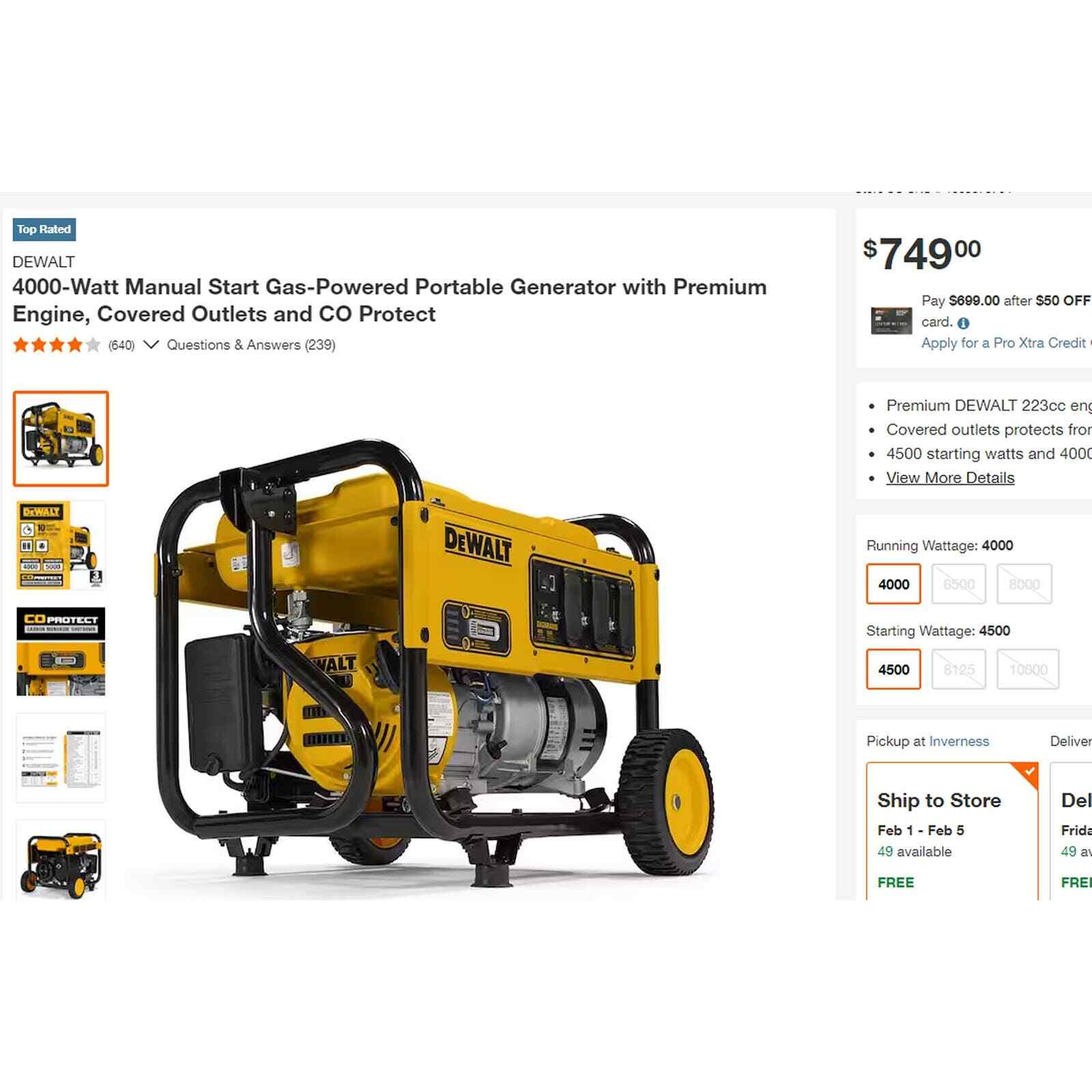 DEWALT 4000-Watt Manual Start Gas-Powered Portable Generator, DXGNR4000