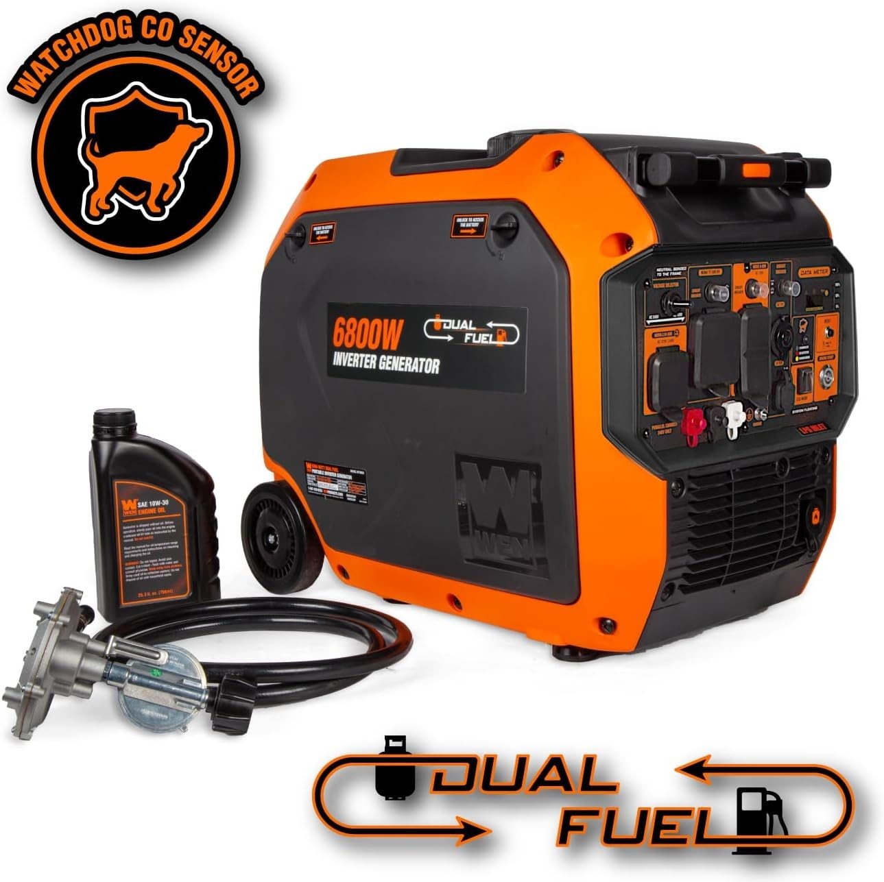 WEN 6800W Quiet Portable Dual Fuel Inverter Generator, Electric Start, CO Sensor