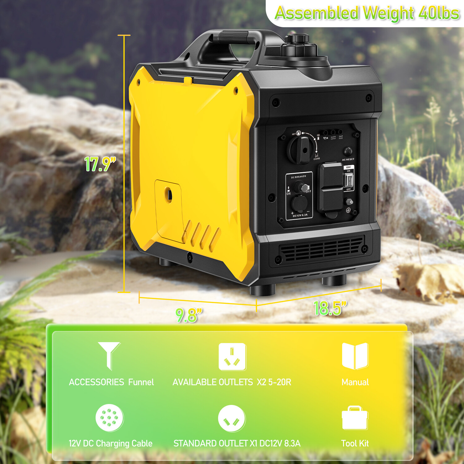 Super Quiet Inverter Generator 2000w Easy Transport 79.7cc Ultra Light EPA New