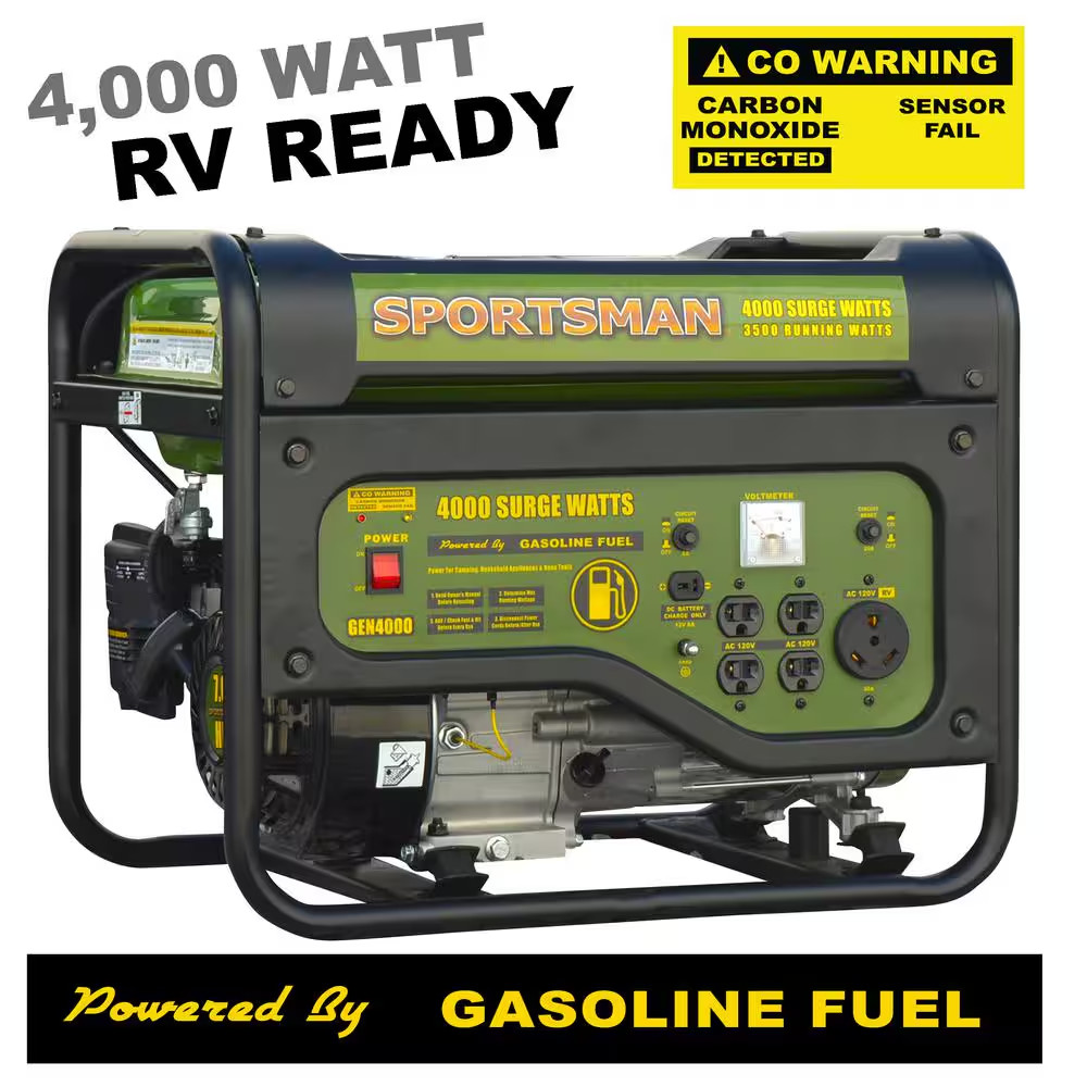 4000W Gas Portable Generator 3500W Running RV Outlet CO Sensor
