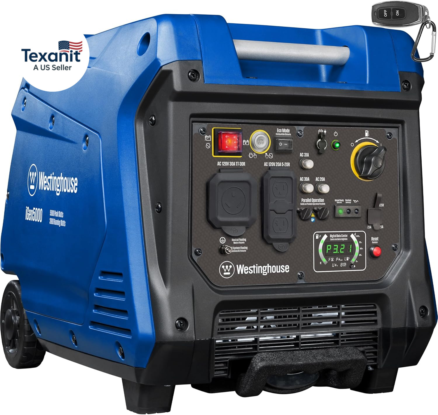 5000 Peak Watt Super Quiet Portable Inverter Generator, Remote Electric Start wi