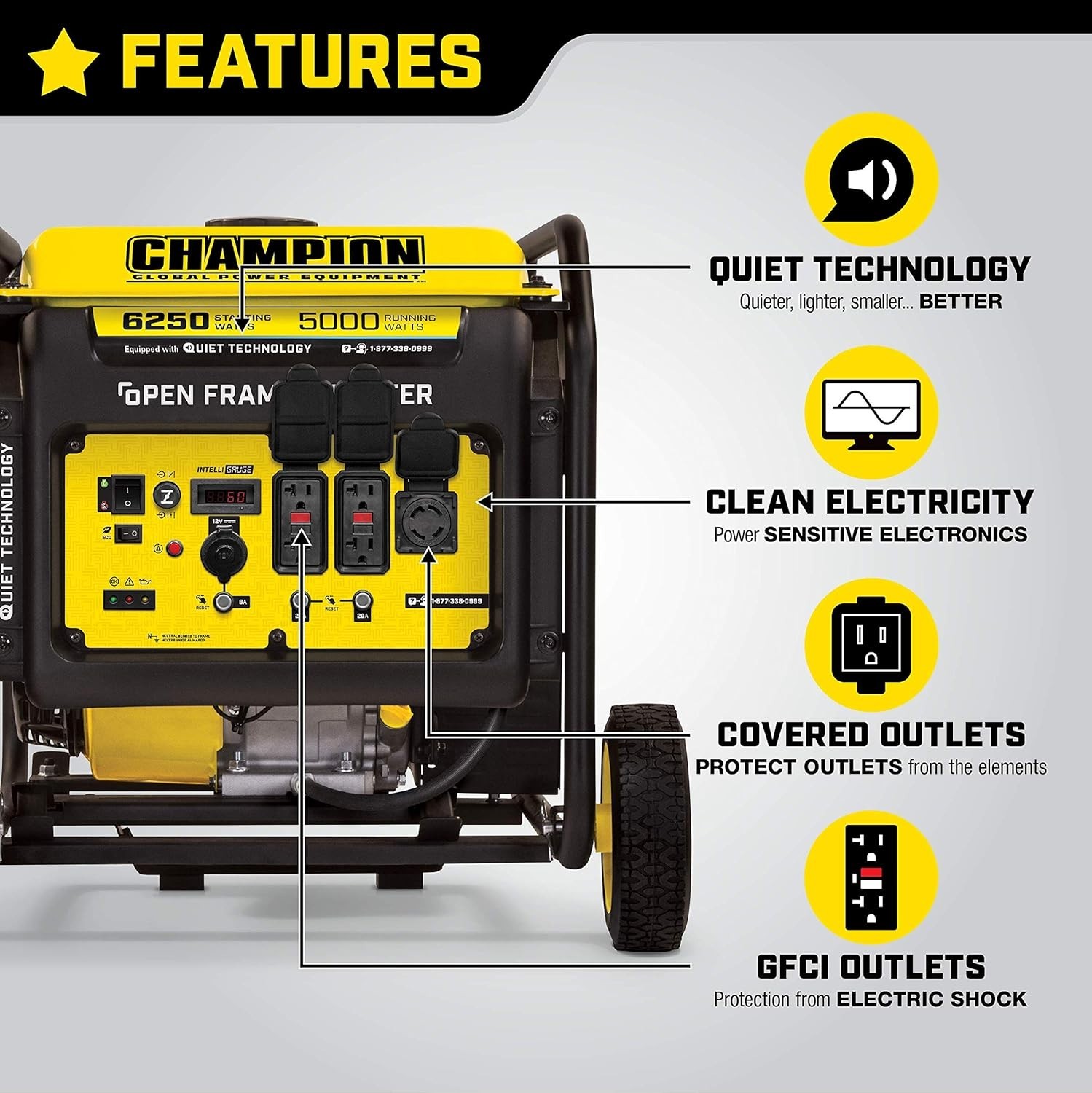 Champion 6,250-Watt Super Quiet Portable RV Ready Gas Powered Inverter Generator