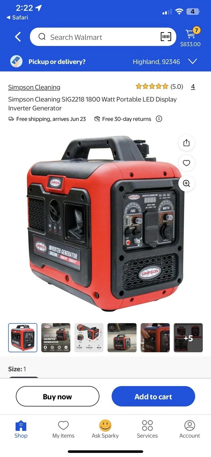 Simpson Cleaning SIG2218 1,800 Watt Portable Inverter Generator with LED Display