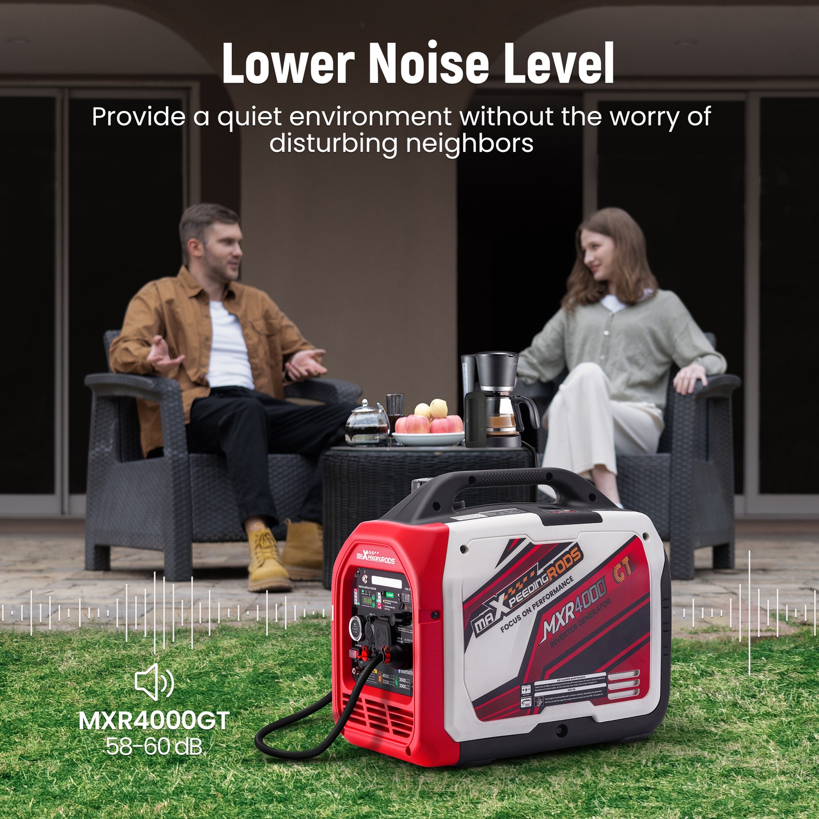 4KW Portable LPG/Gas Generator Inverter Bluetooth E-Start EV-charging 58dB
