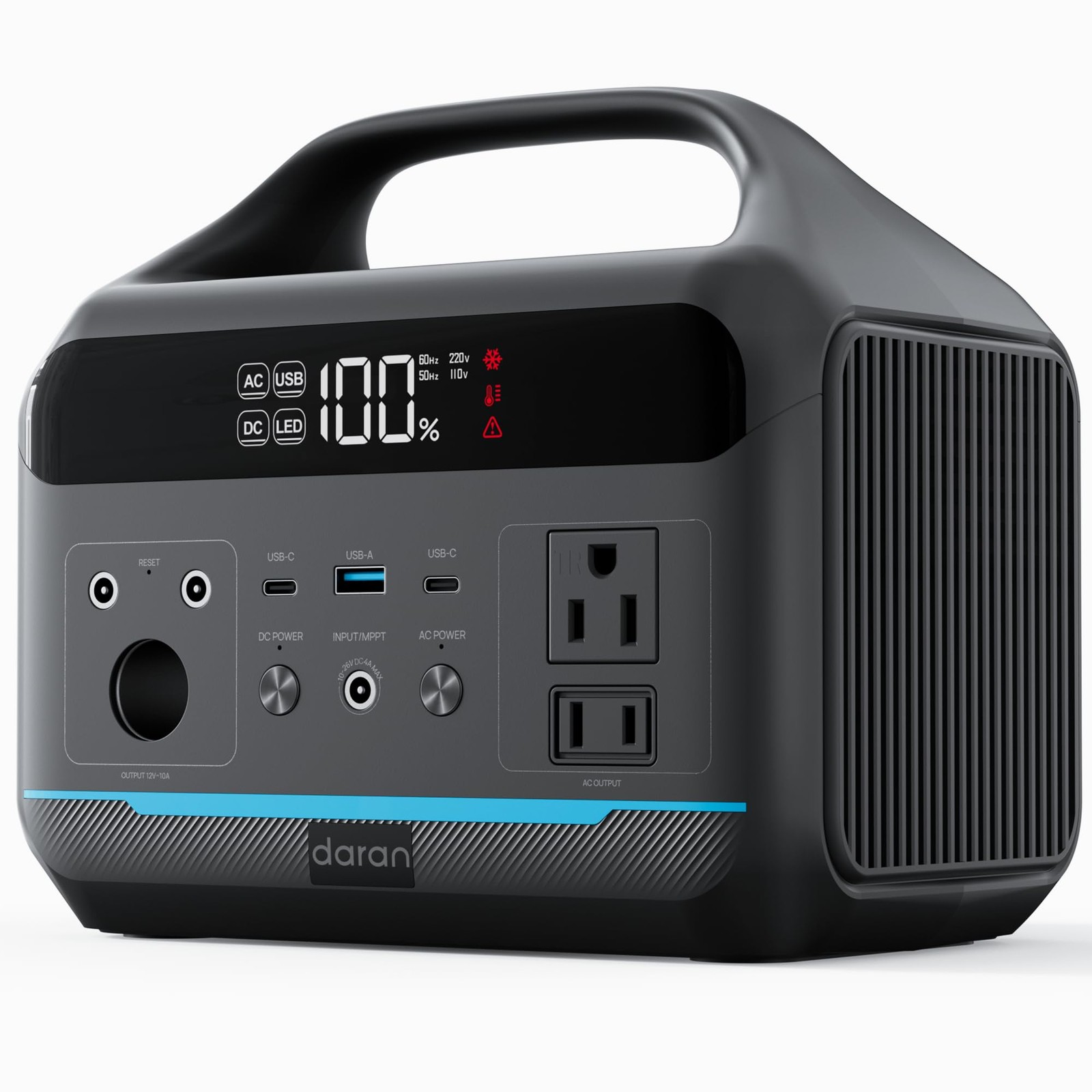 DARAN Portable Power Station 600W(1200W Surge) – 288Wh Solar Generator Black
