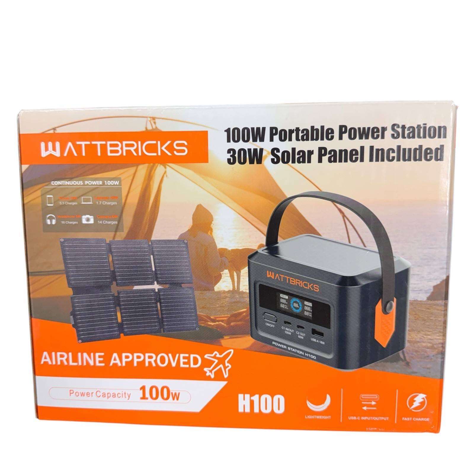 Wattbricks Energy 120W Peak Portable Power & 30-Watt Portable Solar Panel Bundle
