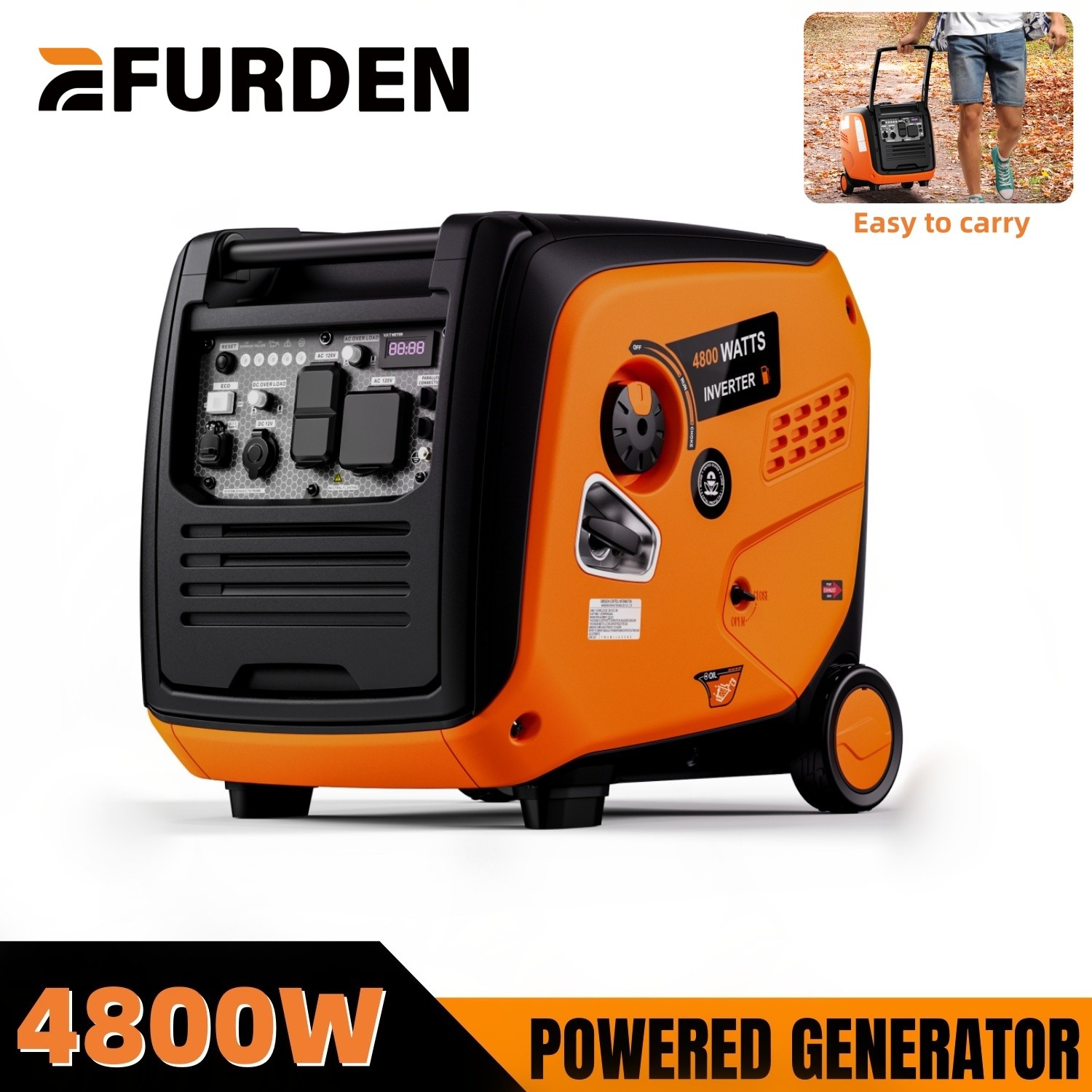 Efurden Super Quiet Gas Generator Portable Inverter 4800W 223CC Outdoor Power