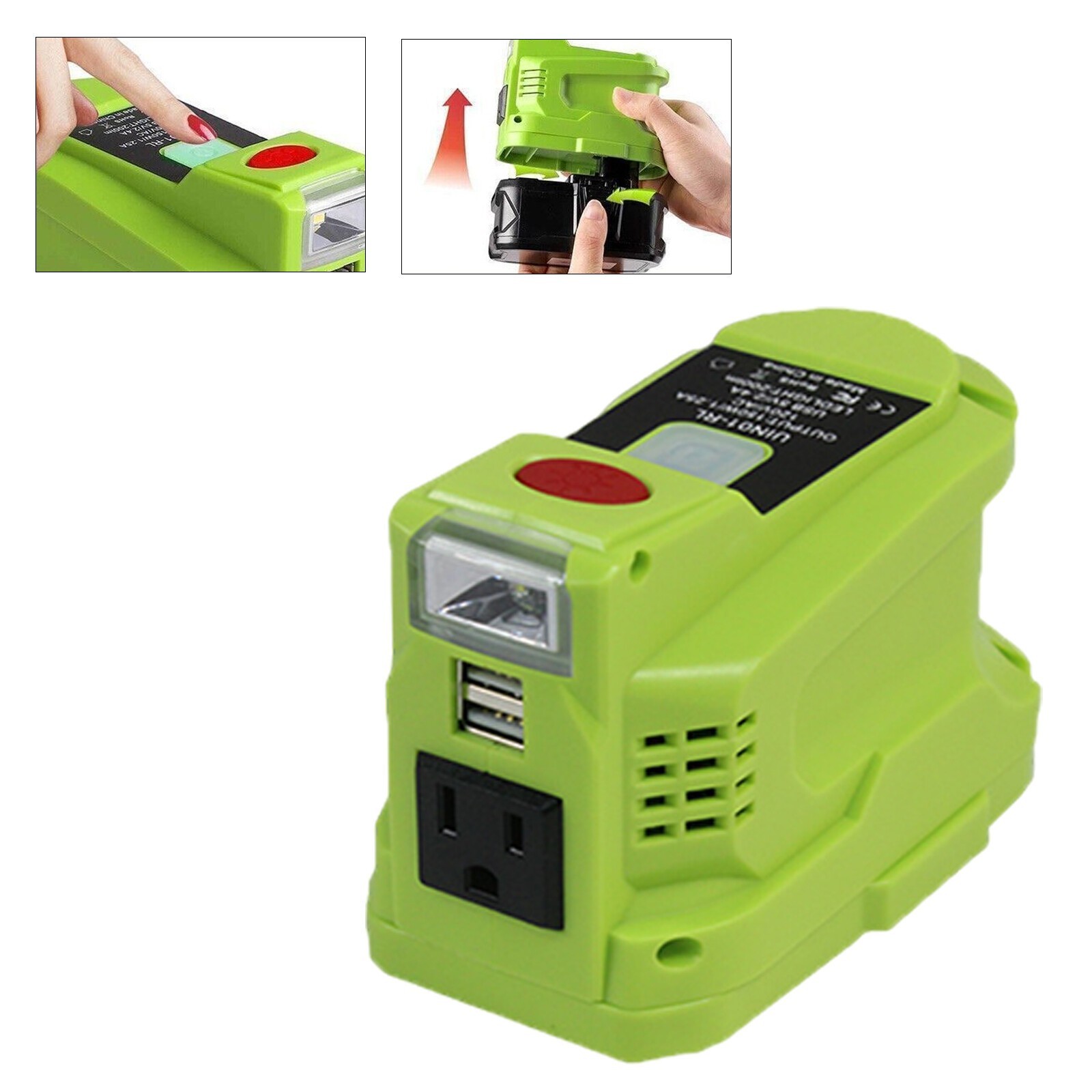 Power Source Battery For Ryobi 18V 150W Inverter with Dual USB Ports & LED Light