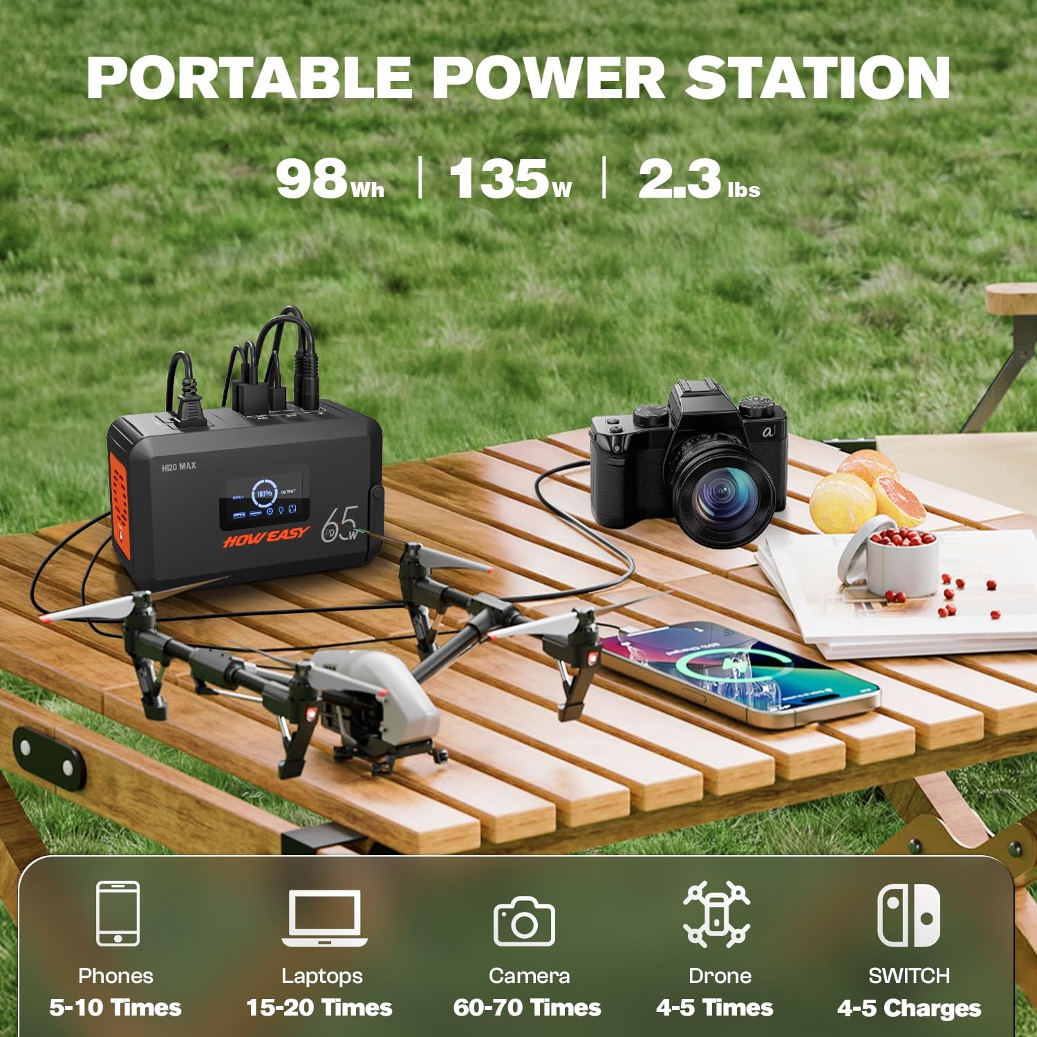 HOWEASY Portable Power Station,135W(270W Peak) Solar Generator,Power Black