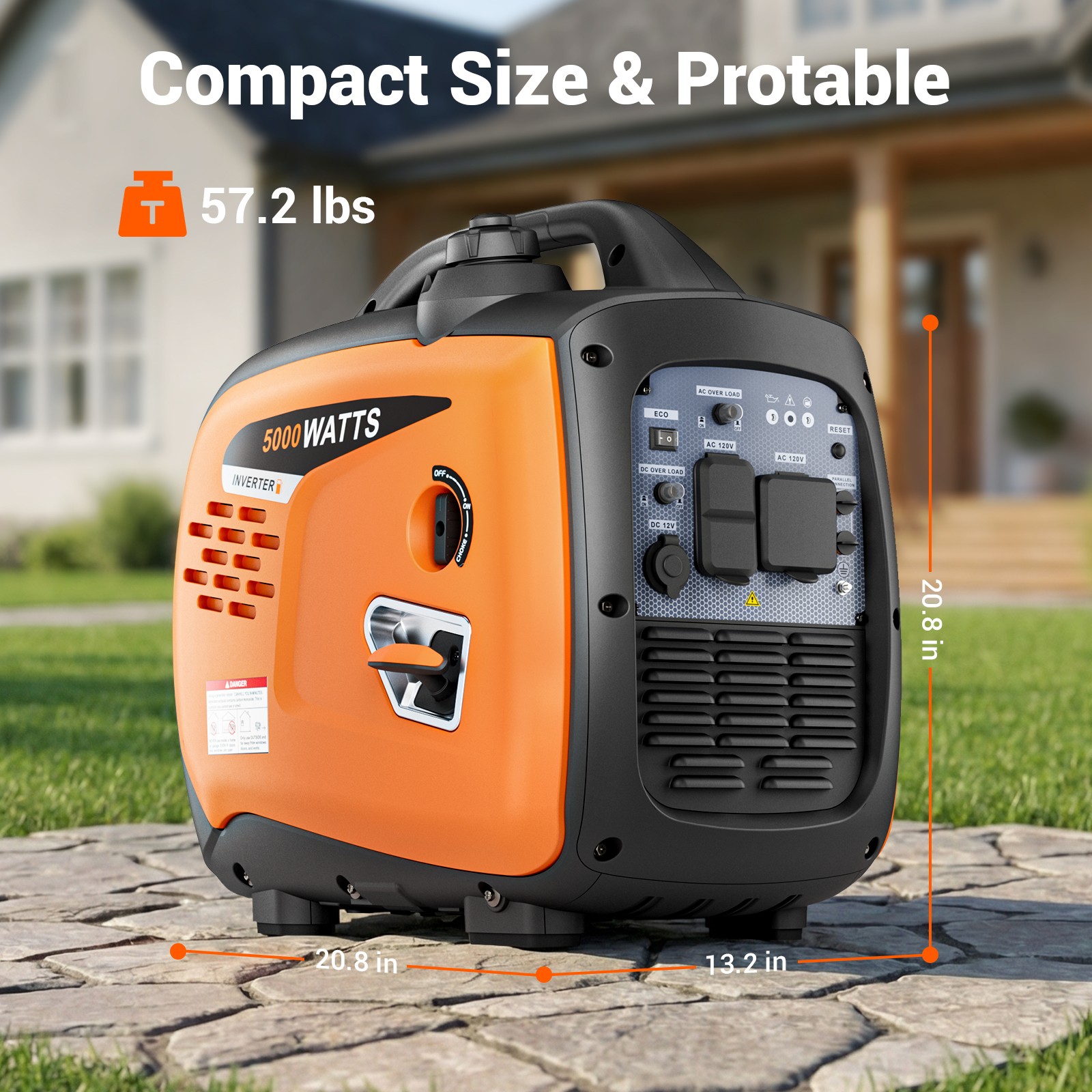 Mutaomay 5KW Inverter Generator Gas Powered Portable Quiet for Home Backup Power