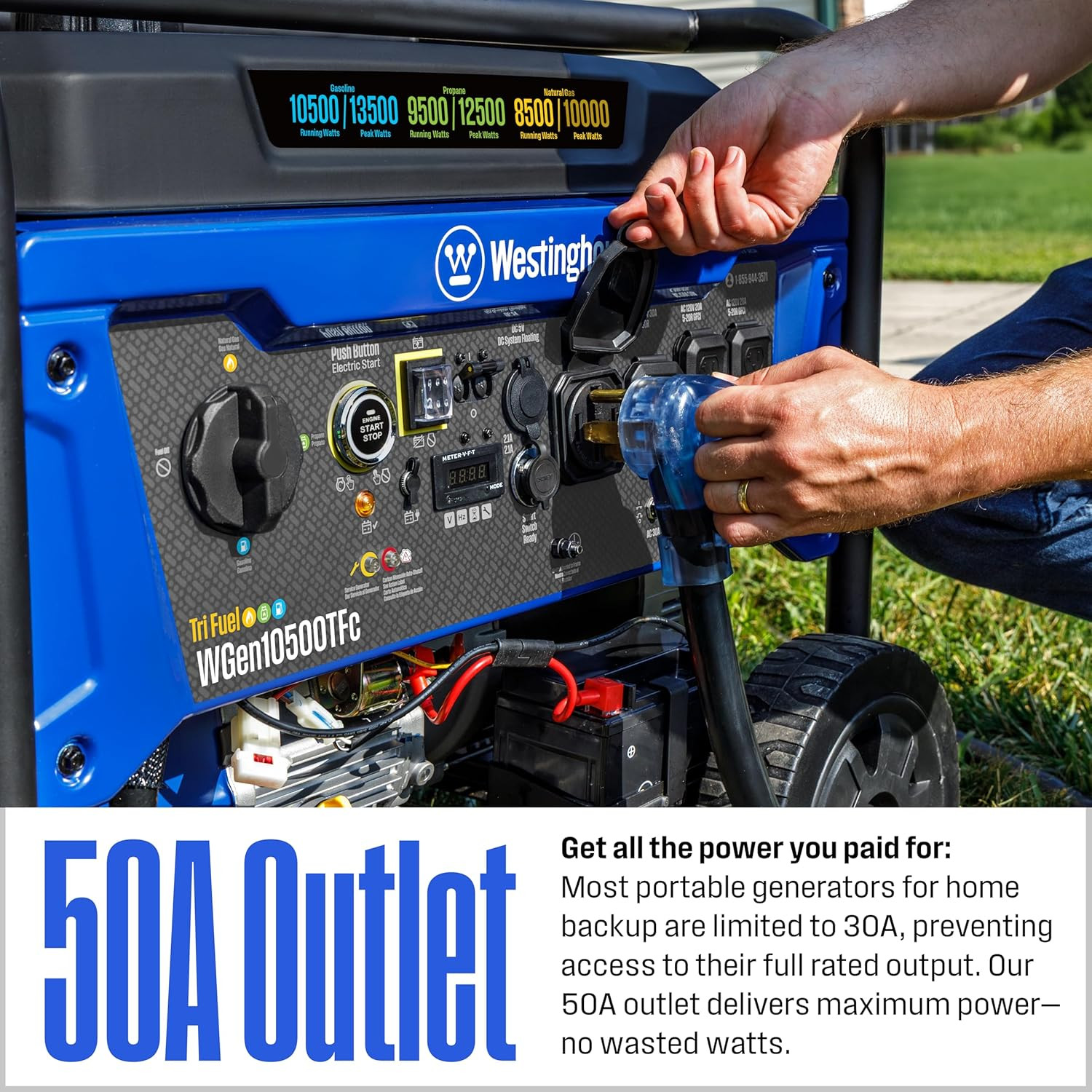 Tri-Fuel Home Backup Portable Generator Remote Electric Transfer Switch Ready HD