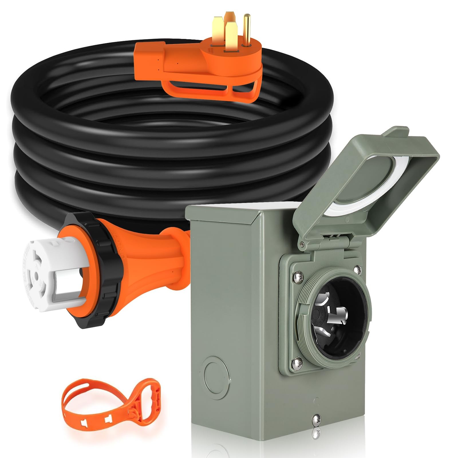 Welluck 50 Amp Emergency Power Combo Kit Ss2-50 Inlet And 15 Ft Cord Nema