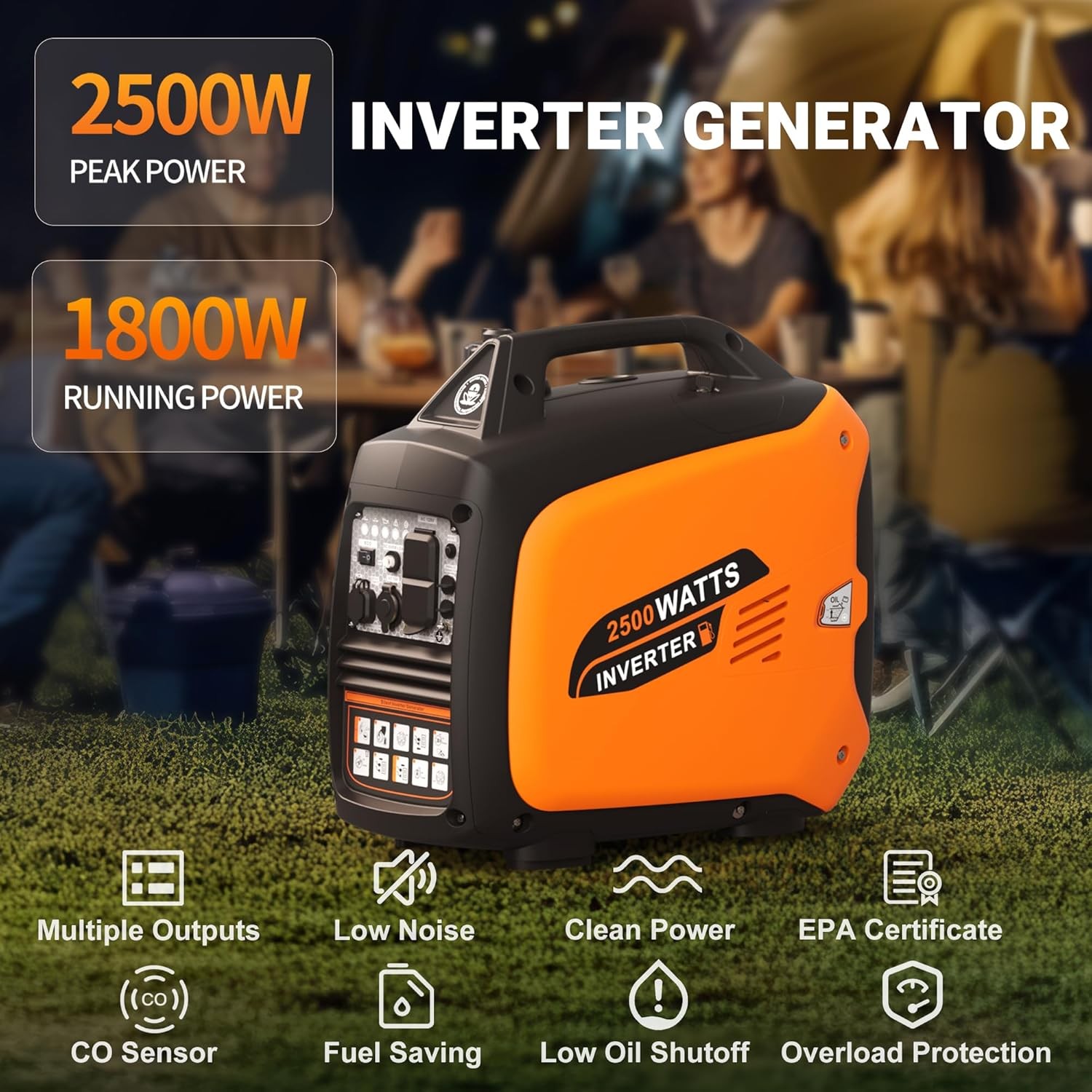 2500 Watt Portable Gas Powered Generator Inverter Quiet Generator for Camping