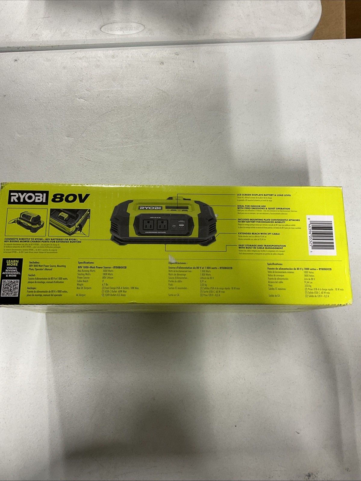RYOBI 80V 1000-Watt Inverter Power Source Tool Only RY80BG02B (OB)