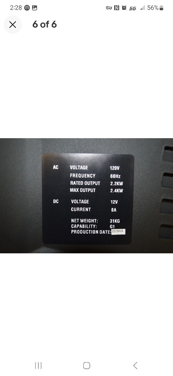 Prymax XG2600 Inverter AC 120V 60Hz DC 12V 8A Current Portable Generator