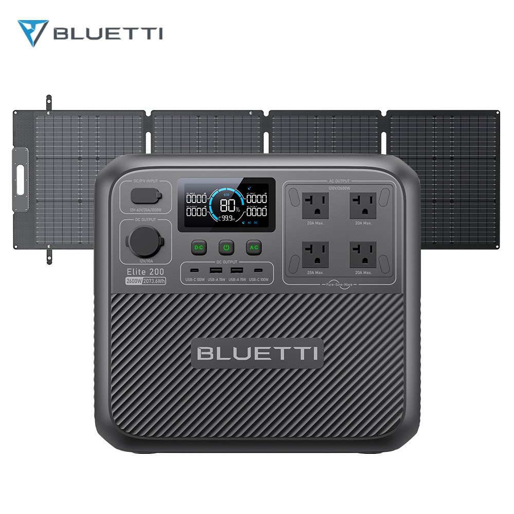BLUETTI Elite200V2 2600W 2073Wh Power Station+200W Solar Panel Combo for Travel
