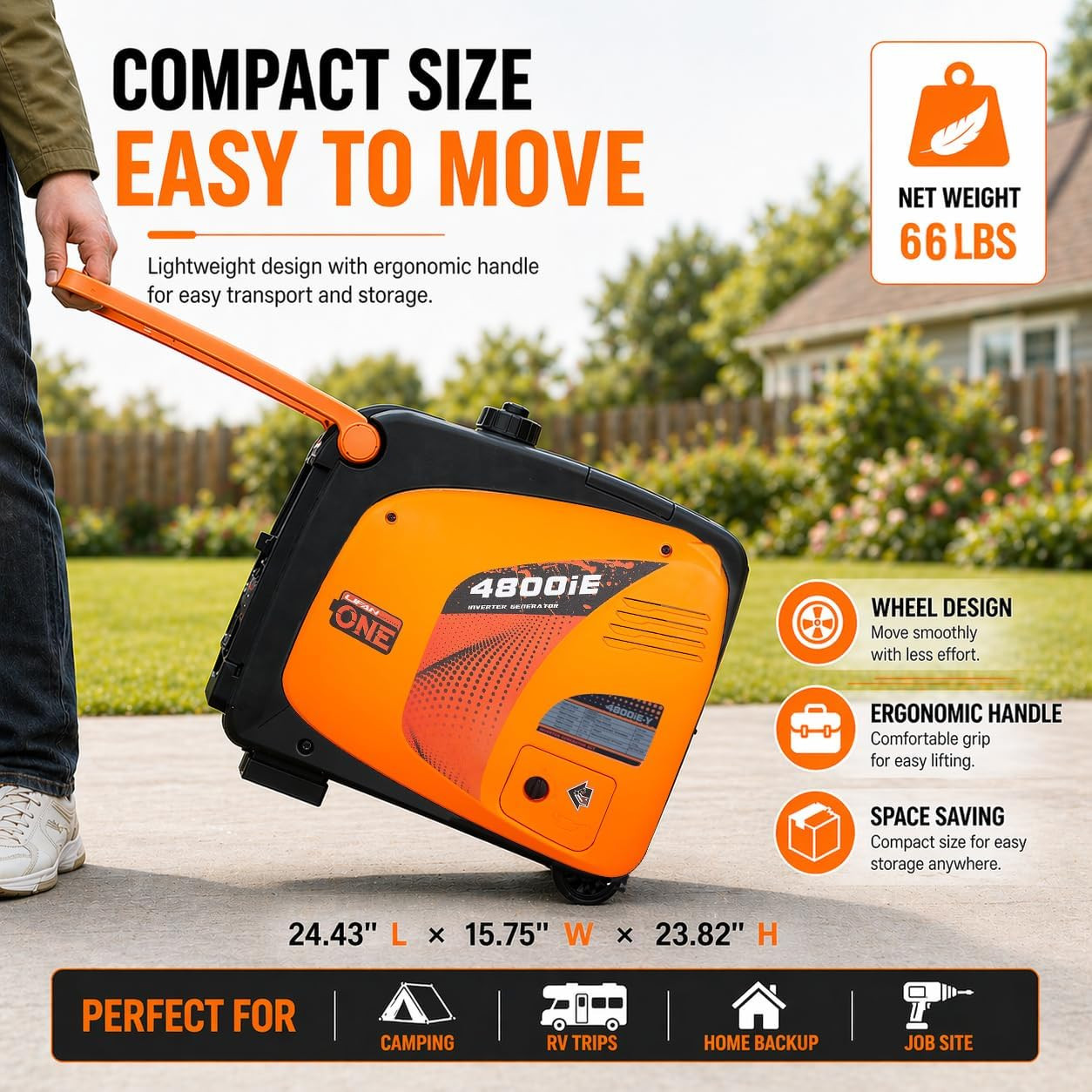 4800W Portable Inverter Generator with Remote Electric Start, Super Quiet Gas Po