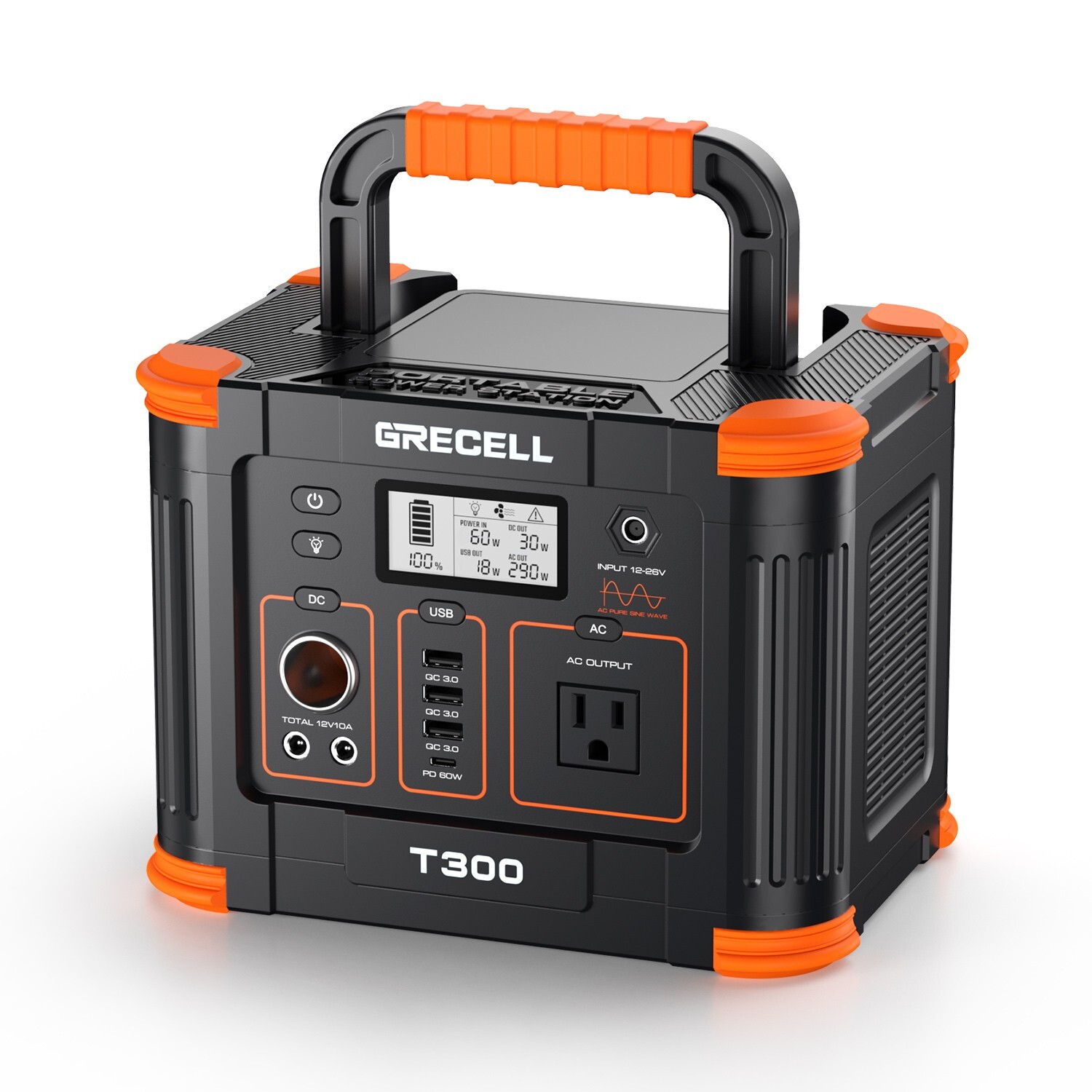 GRECELL 300W Portable Power Station Solar Generator Backup Battery RV Camping