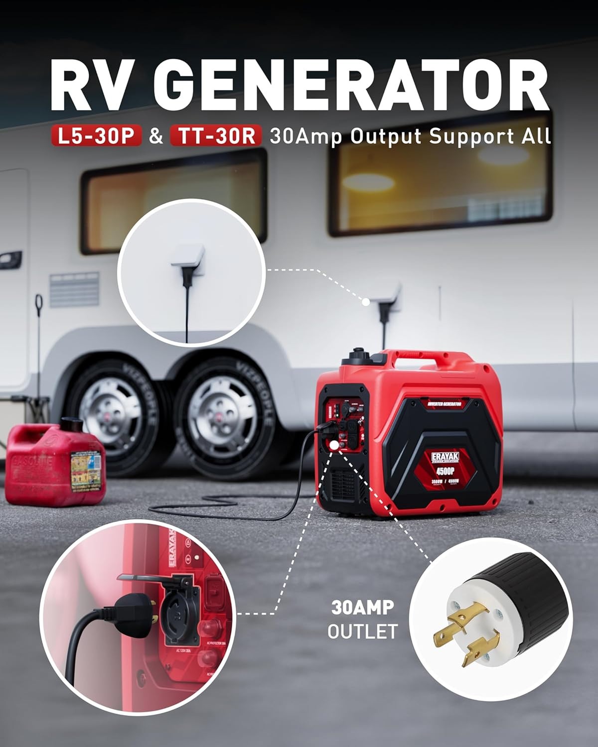 ERAYAK 4500W Portable Inverter Generator Super Quiet Gas Powered EPA ECO Mode
