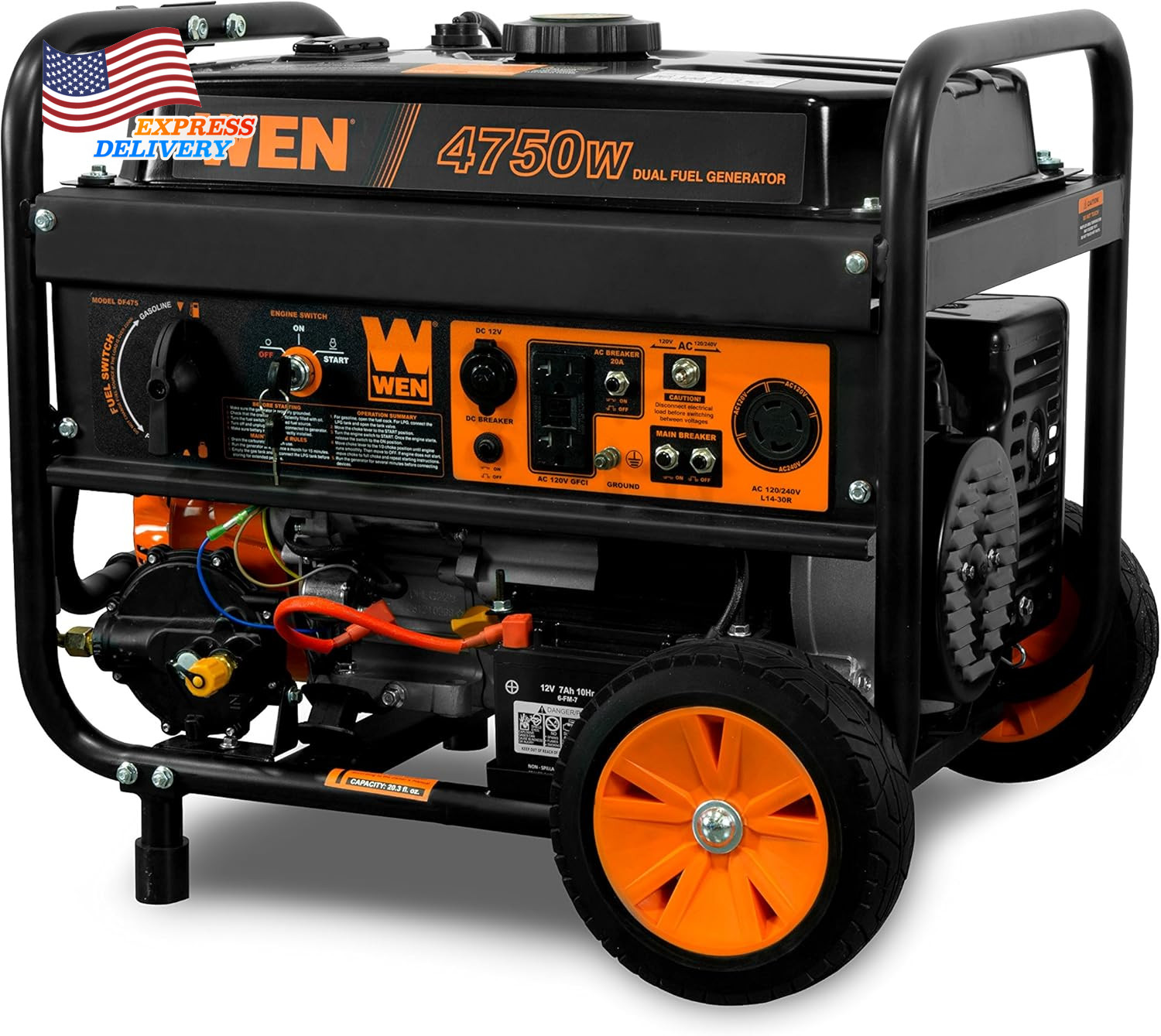 4750-Watt 120V/240V Dual Fuel Portable Generator with Wheel Kit & Electric Start
