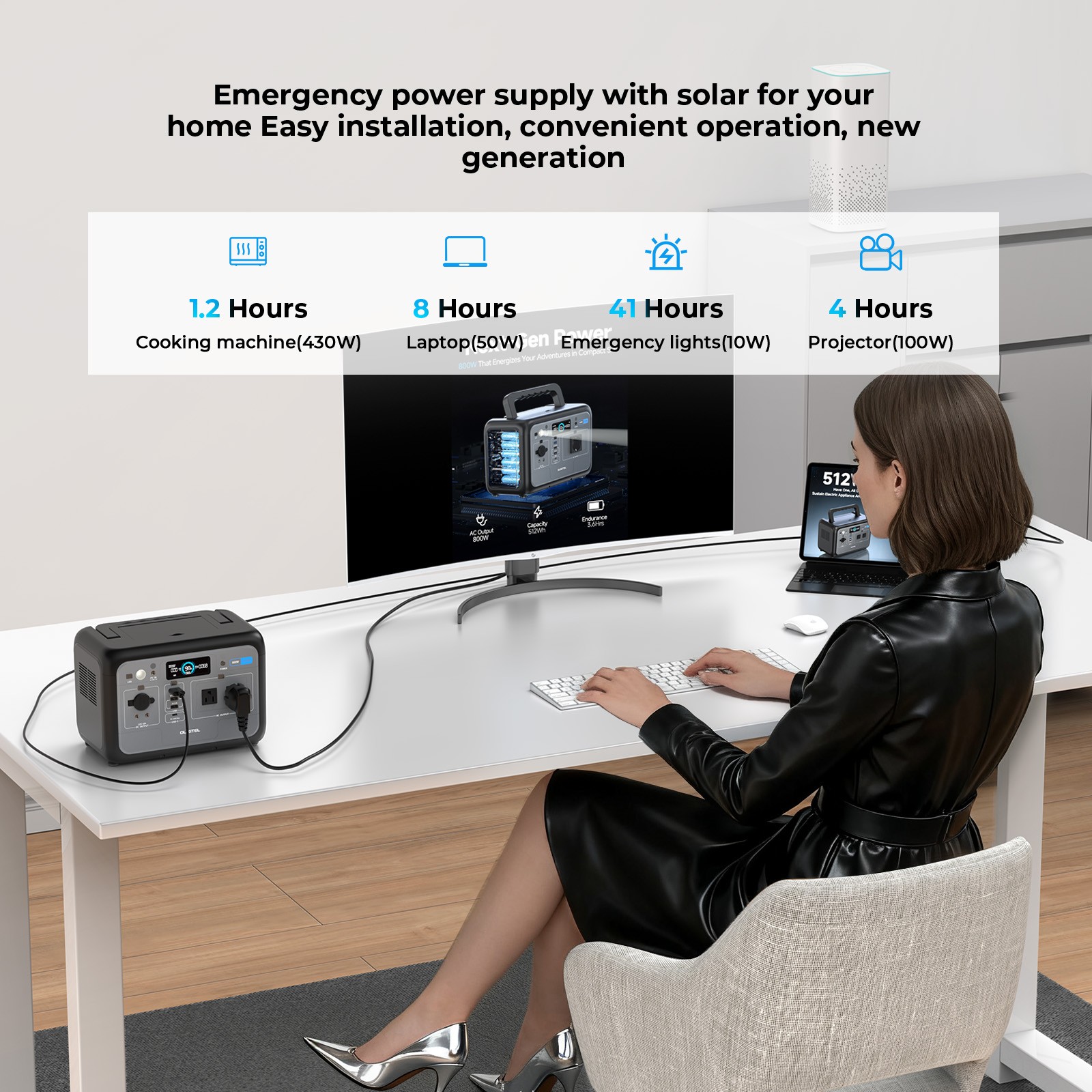 Portable Power Station 512Wh LiFePO4 Battery 800W/512Wh With 200WSolar Generatoe