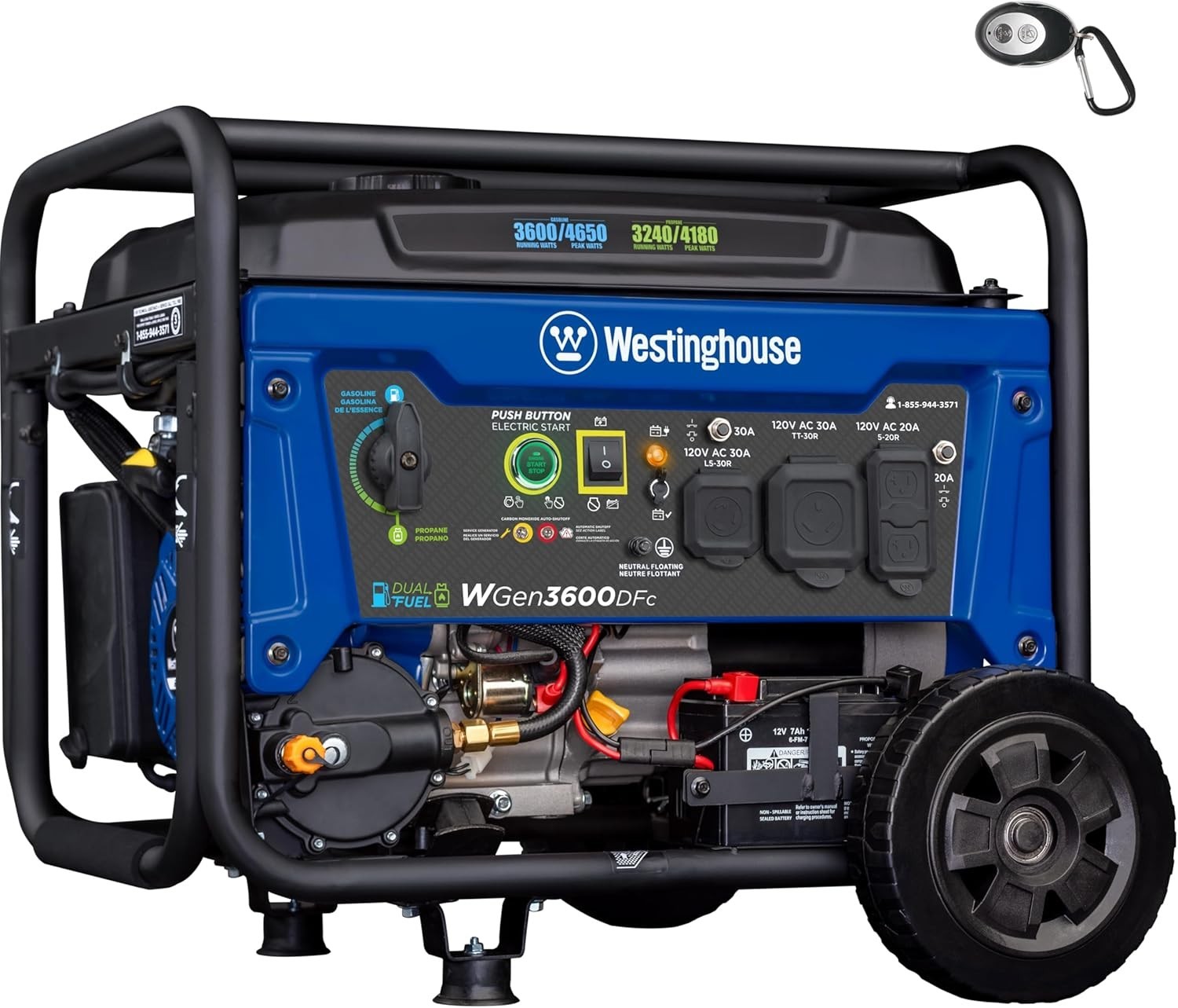Westinghouse 4,650-W Portable RV Ready Dual Fuel Gas Generator with Remote Start