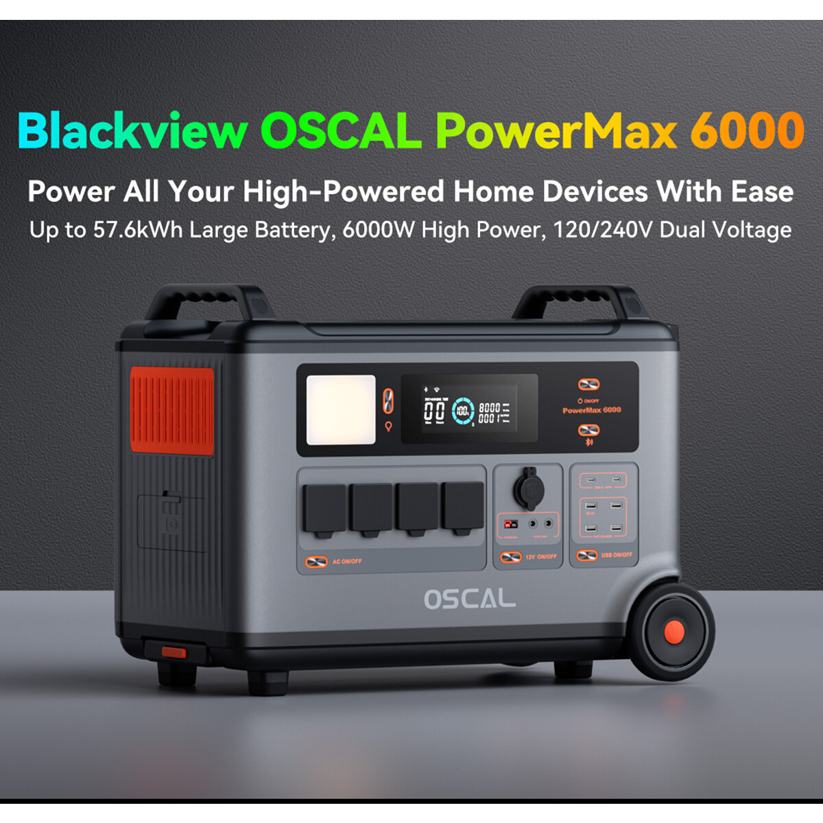 Blackview OSCAL Portable Power Station 6000W LiFePO4 Solar Generator 57600Wh Max