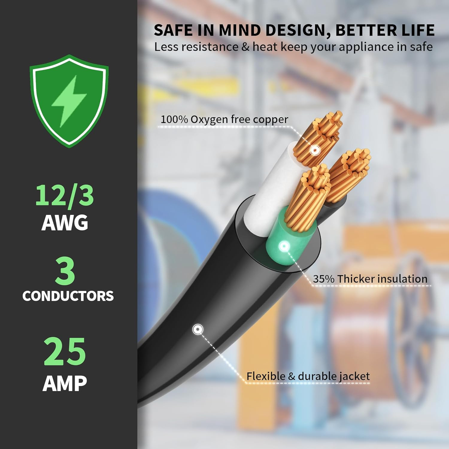 25 AMP 25Ft Welder Extension Cord Outdoor 12 Gauge, 250V NEMA 6-50 Heavy Duty We