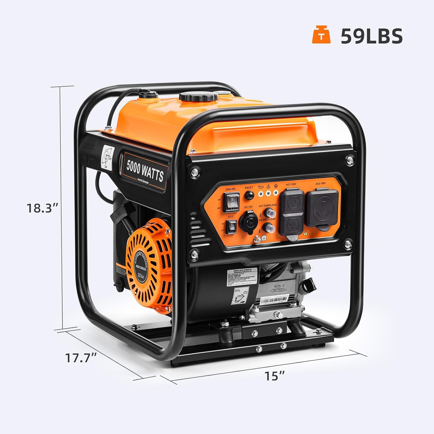 5000-Watts Portable Inverter Generator, Gas Generator for Home Backup, 30A Outle