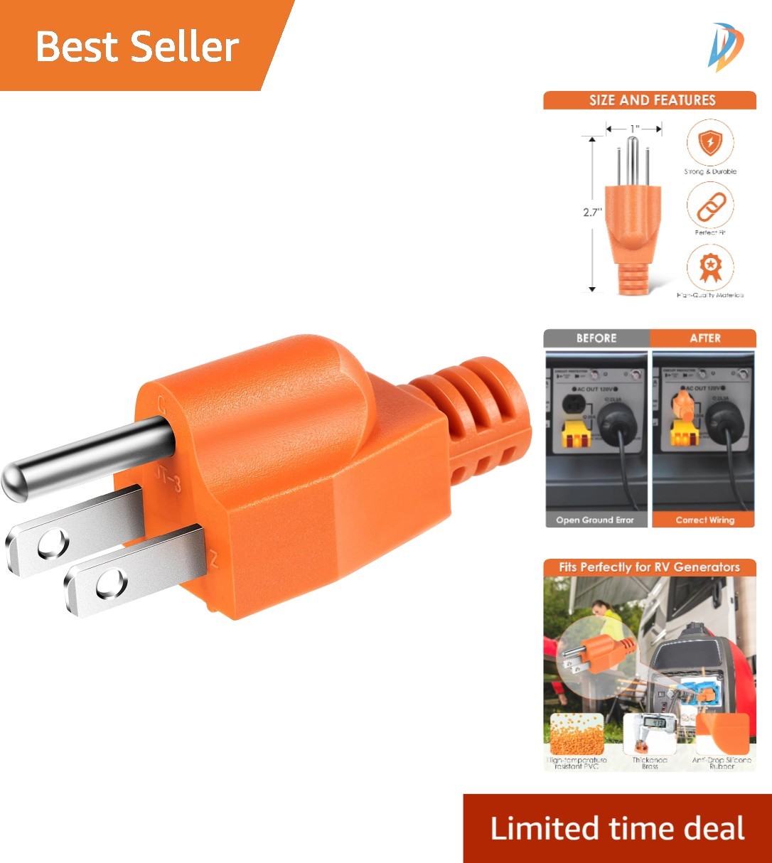 Floating Neutral Generator Plug – 15A Bonding Solution for RV and Camper Safety