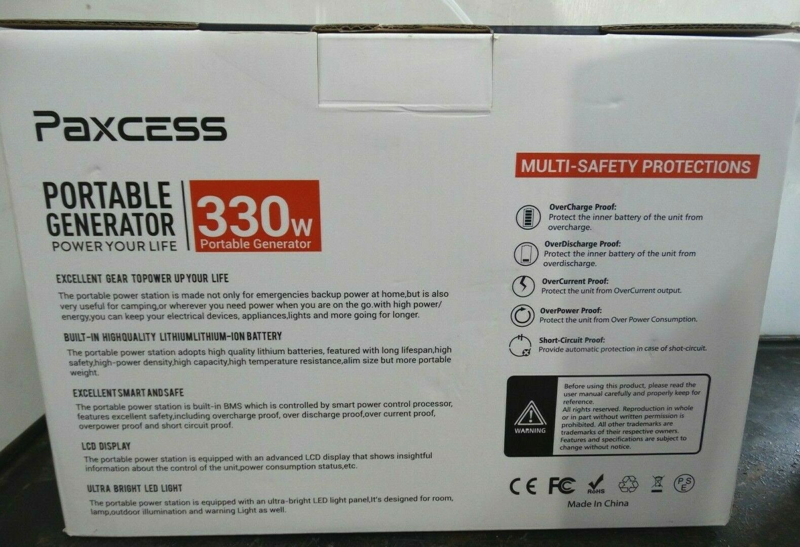 PAXCESS Portable Camping Generator 330W/78000mAh Power Station Battery, NEW