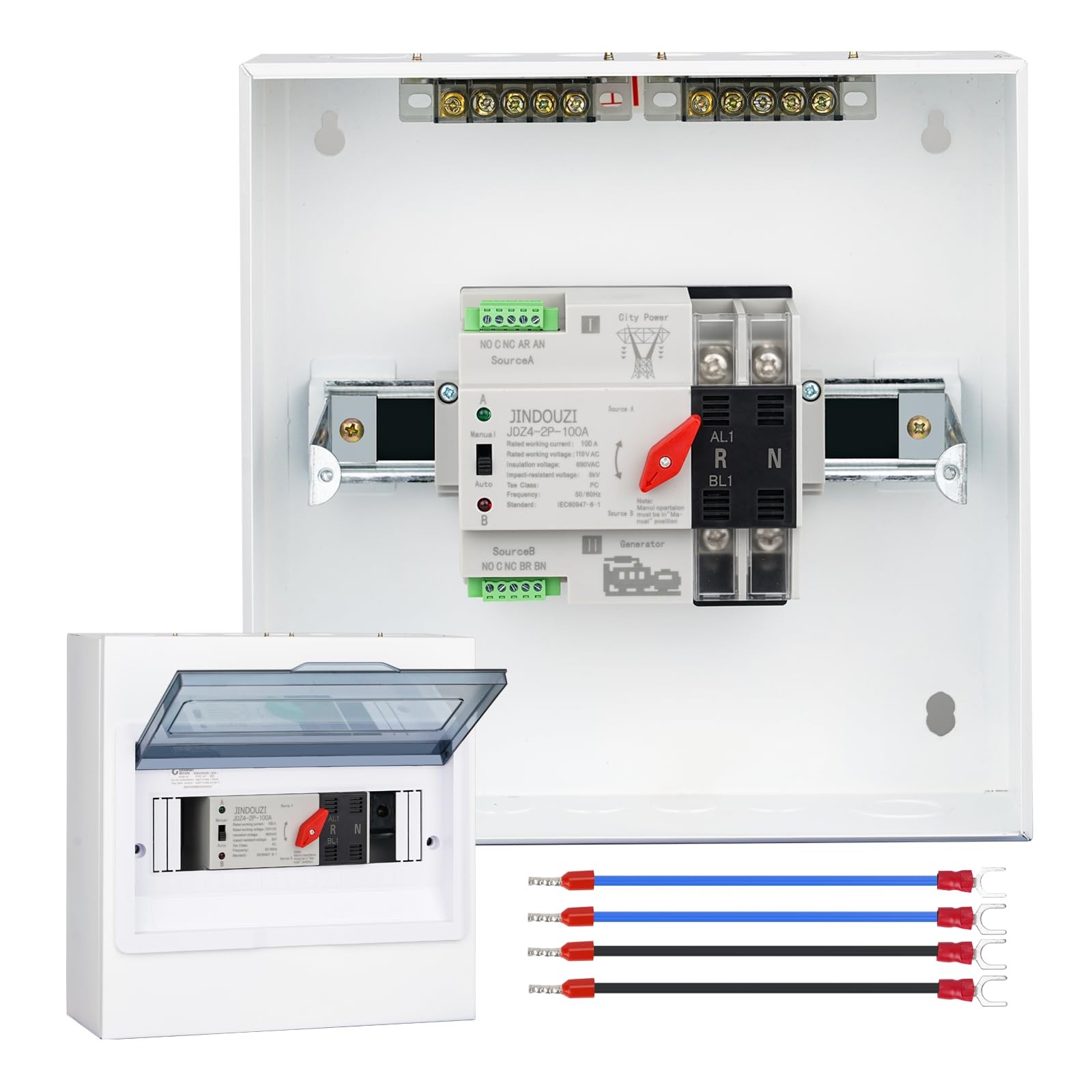 100A Automatic Transfer Switch,220V Generator 4P AC220V, Black