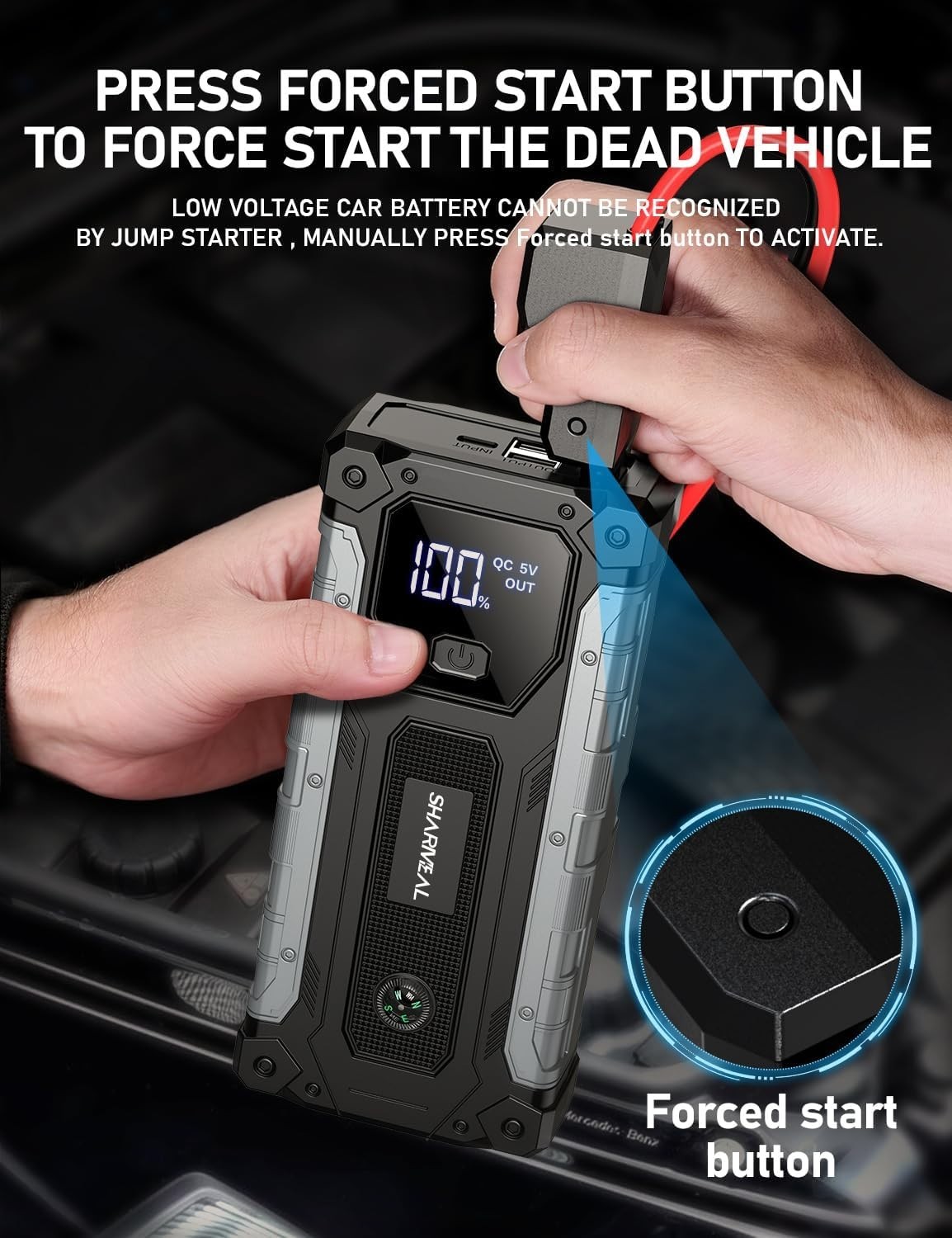 Arrancador Portatil 5000A Para Auto 12V 10L Gas 9L Diesel Bateria Luz Emergentes