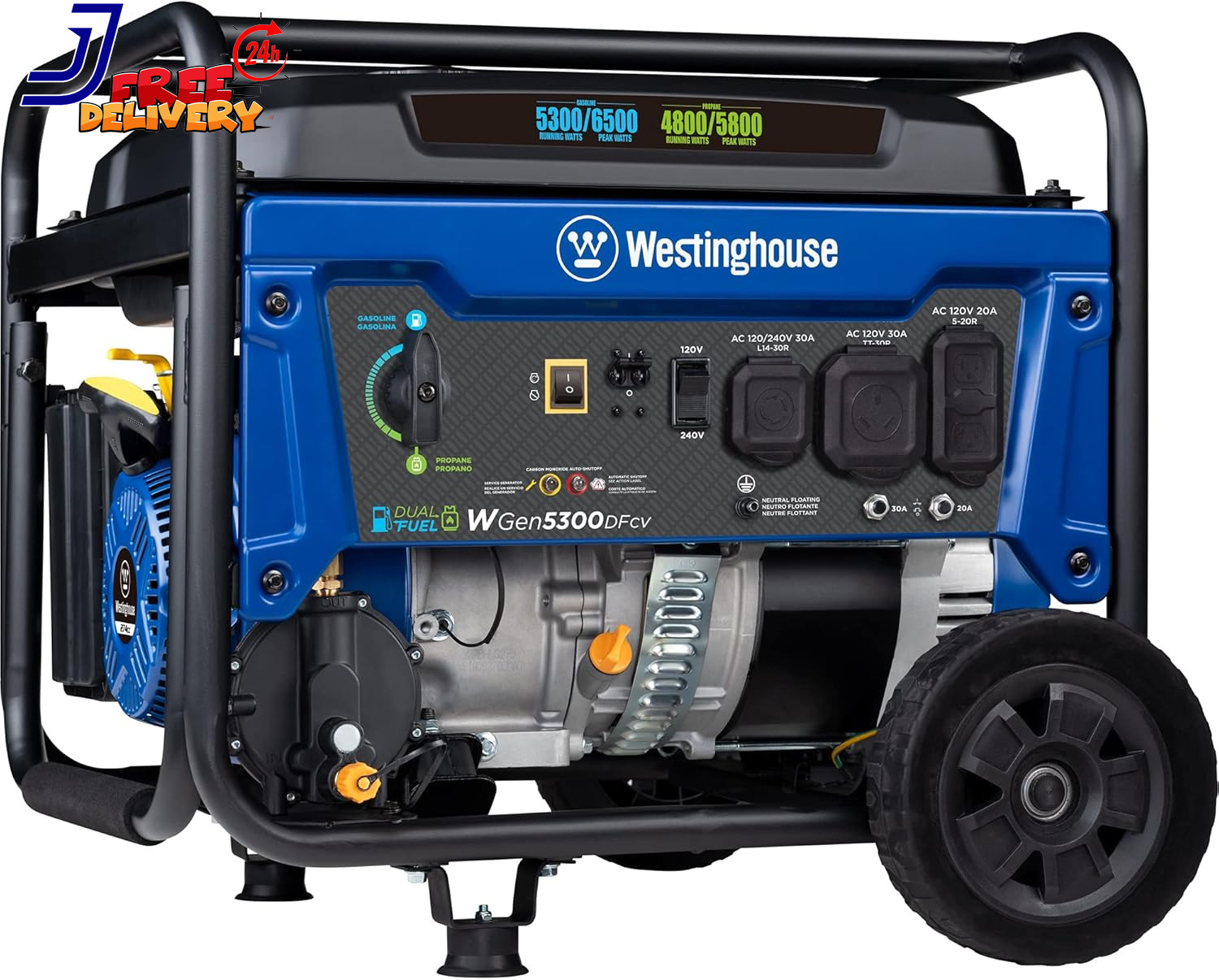 6500Watt Dual Fuel Home Backup Portable Generator Transfer Switch Ready CO Senso