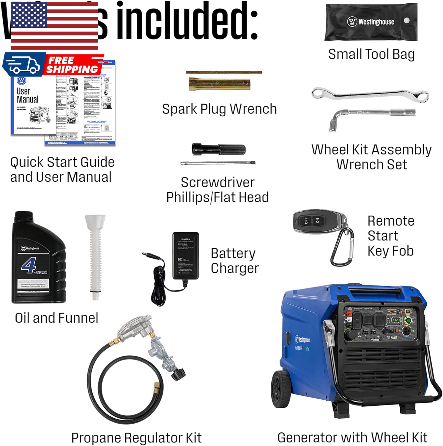 Westinghouse 11000 Peak Watt Tri-Fuel Portable Inverter Generator Remote Start