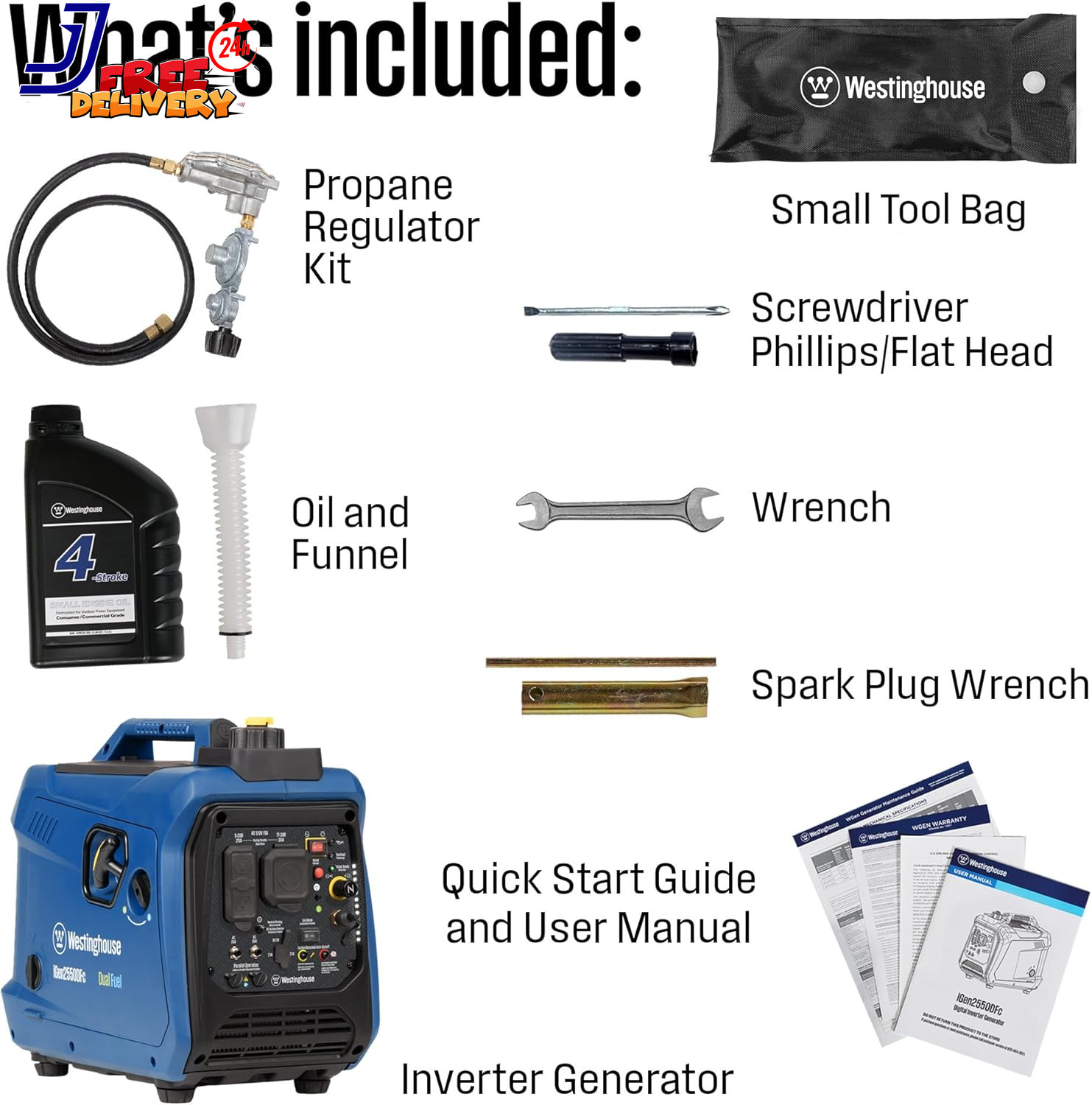 2550 Peak Watt Super Quiet & Lightweight Portable Inverter Generator CO Sensor