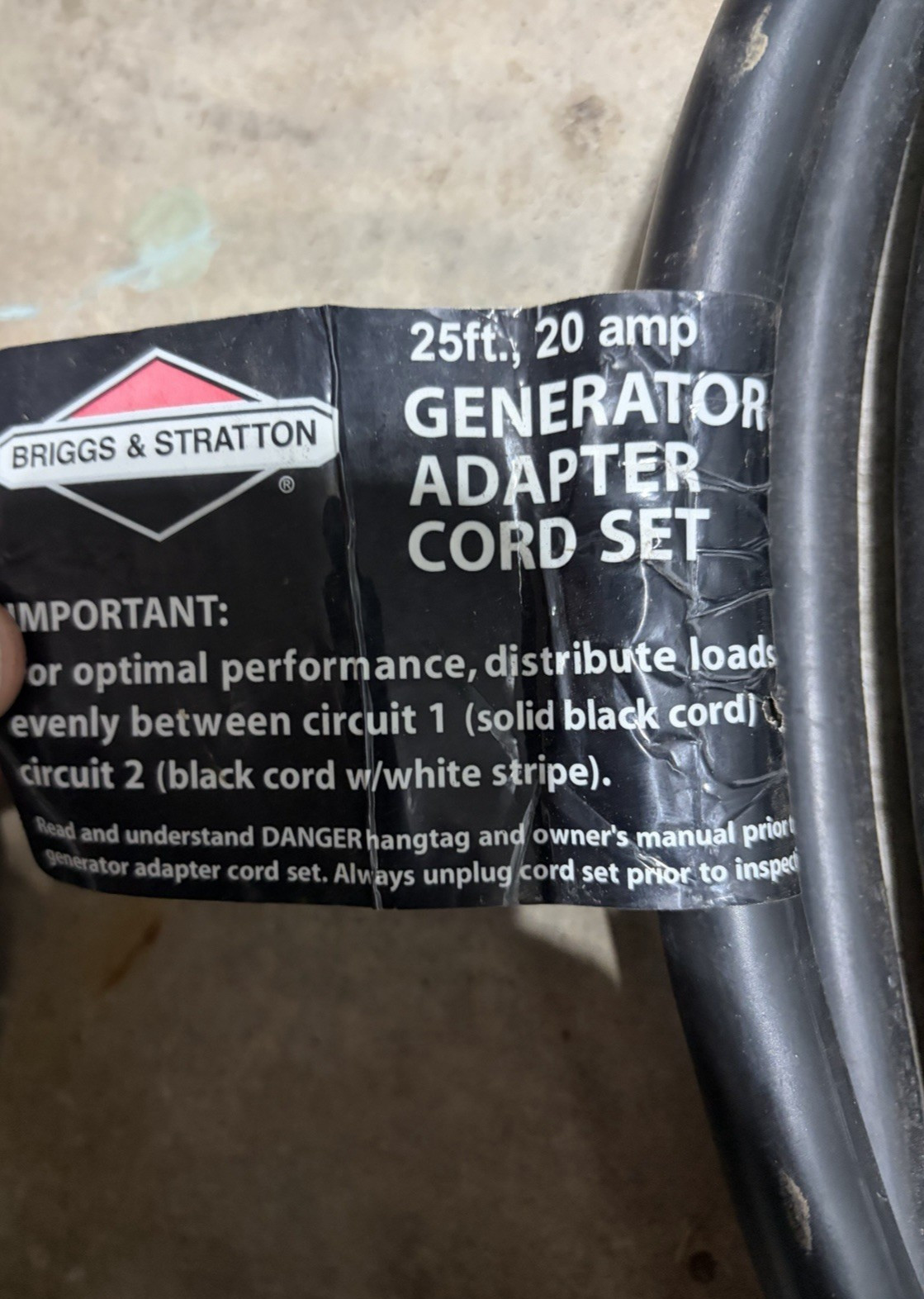 Briggs & Stratton P/N 197474 25 ft 20 Amp Generator Adapter Cord Set 4 Outlets