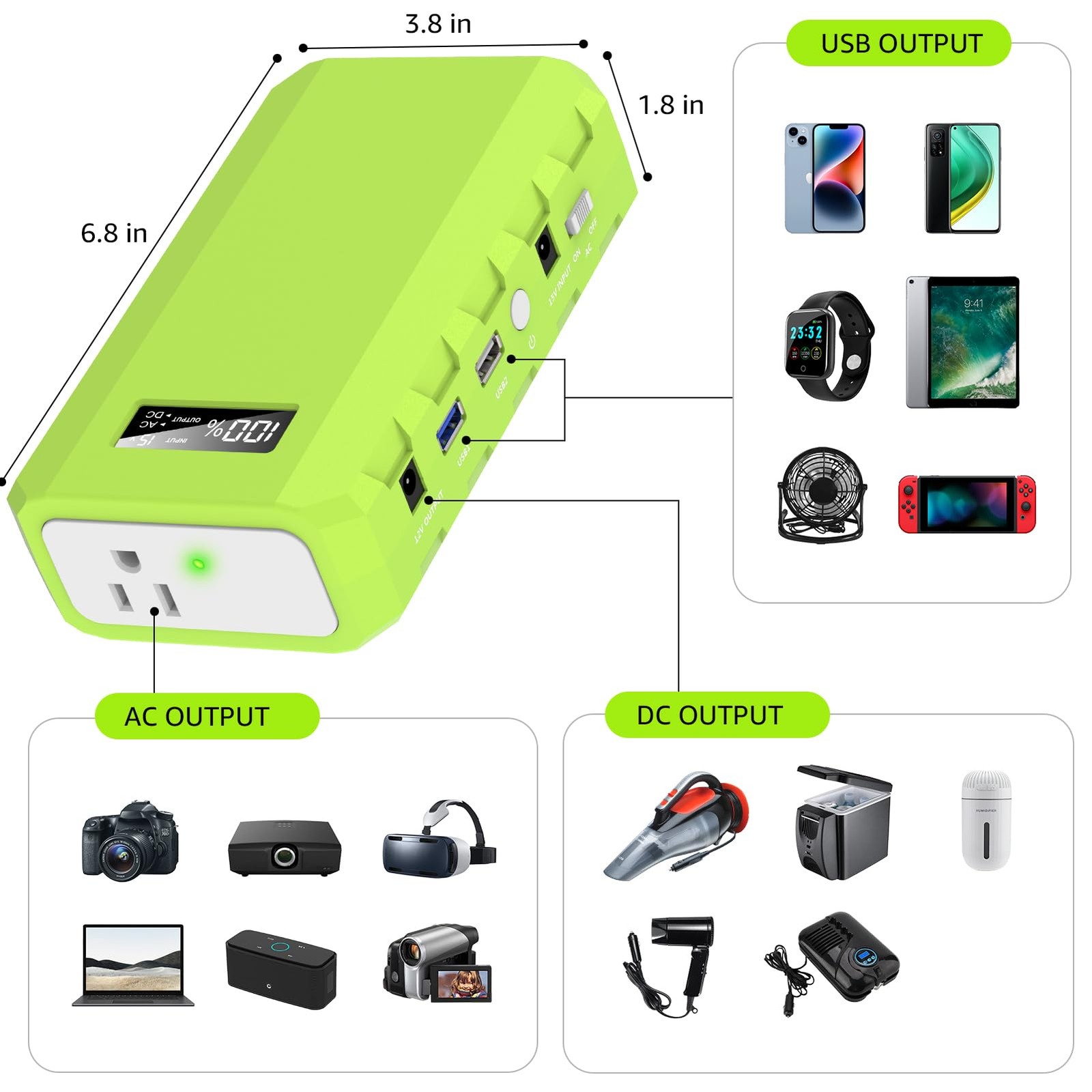 powkey Portable Power Station with AC Outlet, 65W/110V Green, A-Green
