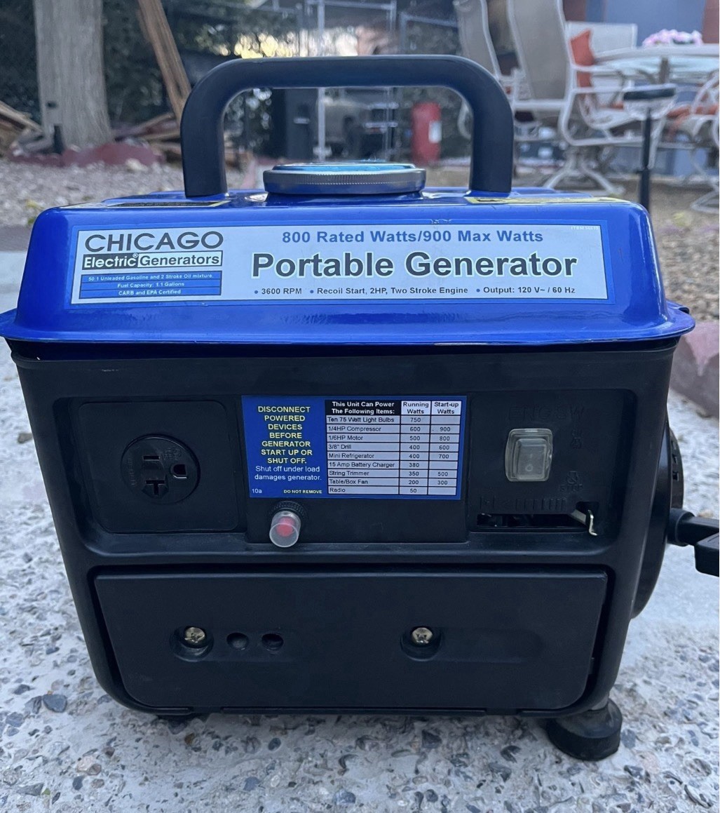 Chicago Electric Portable Generator 800W/900W Model 66619 EPA CARB Certified