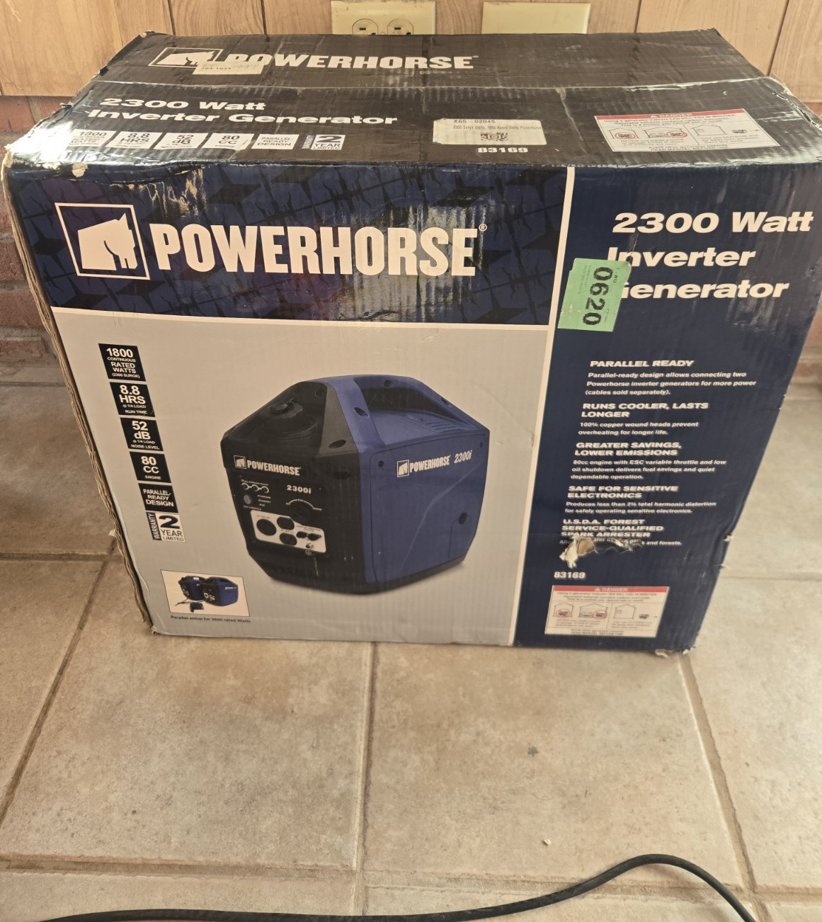 POWERHORSE 2300i Inverter Generator 2300W Max 1800W 52 dB 0.95 gal 83169