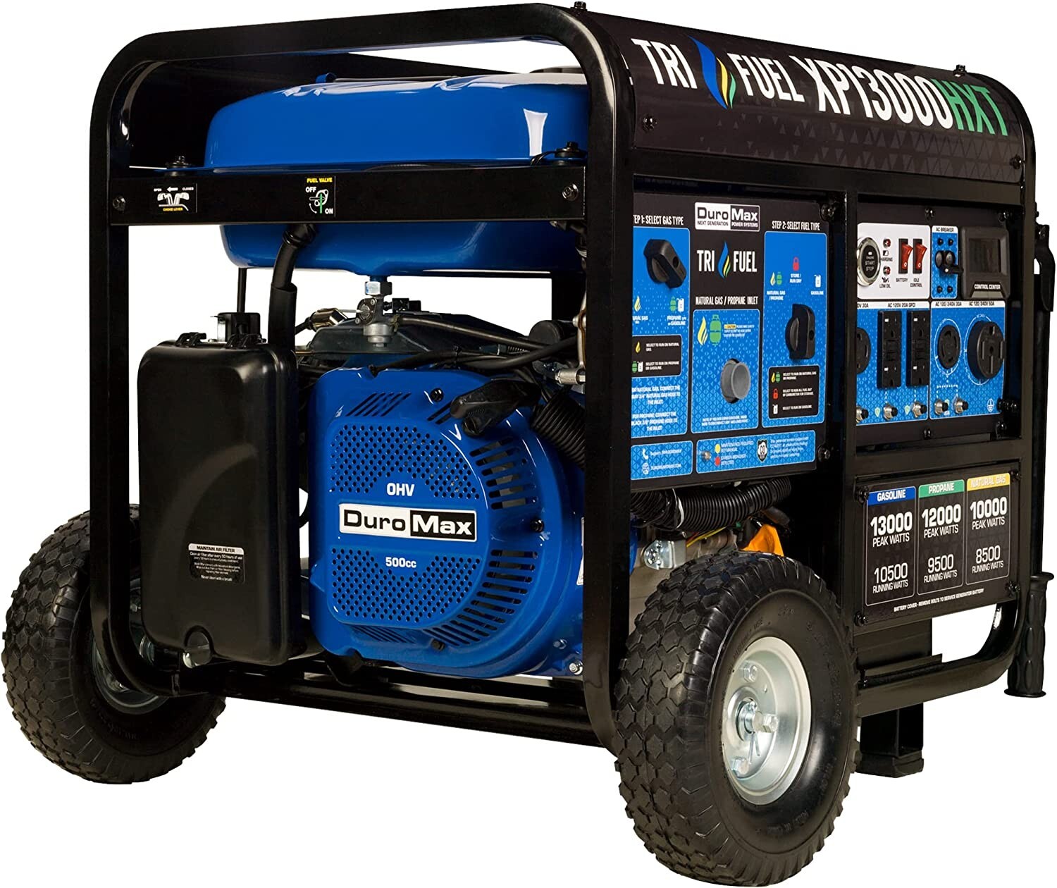 DuroMax 13,000-W Portable Hybrid Tri Fuel Generator w/ Electric Start, CO Sensor