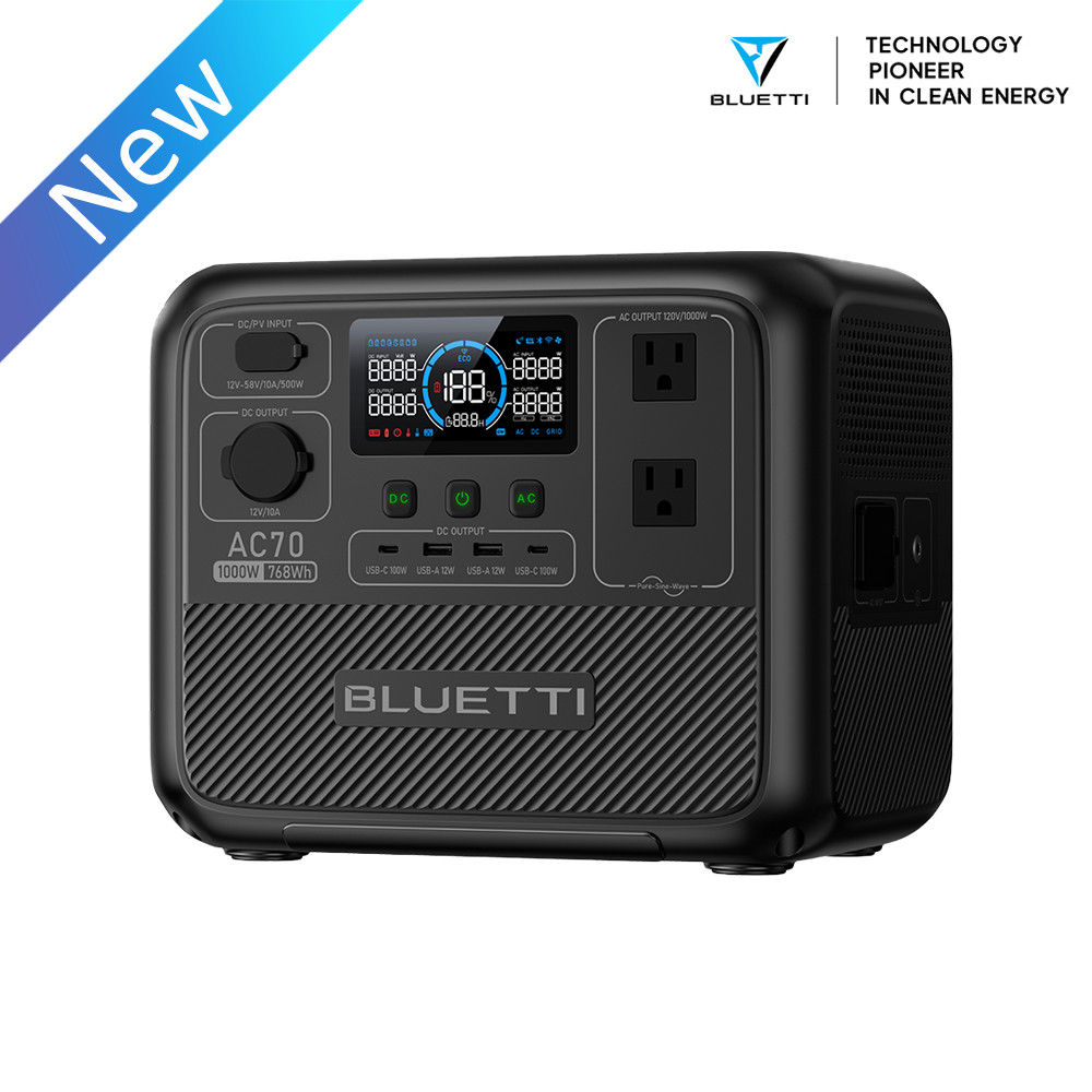 BLUETTI AC70 1000W 768Wh Portable Power Station Solar Generator for Camping Trip