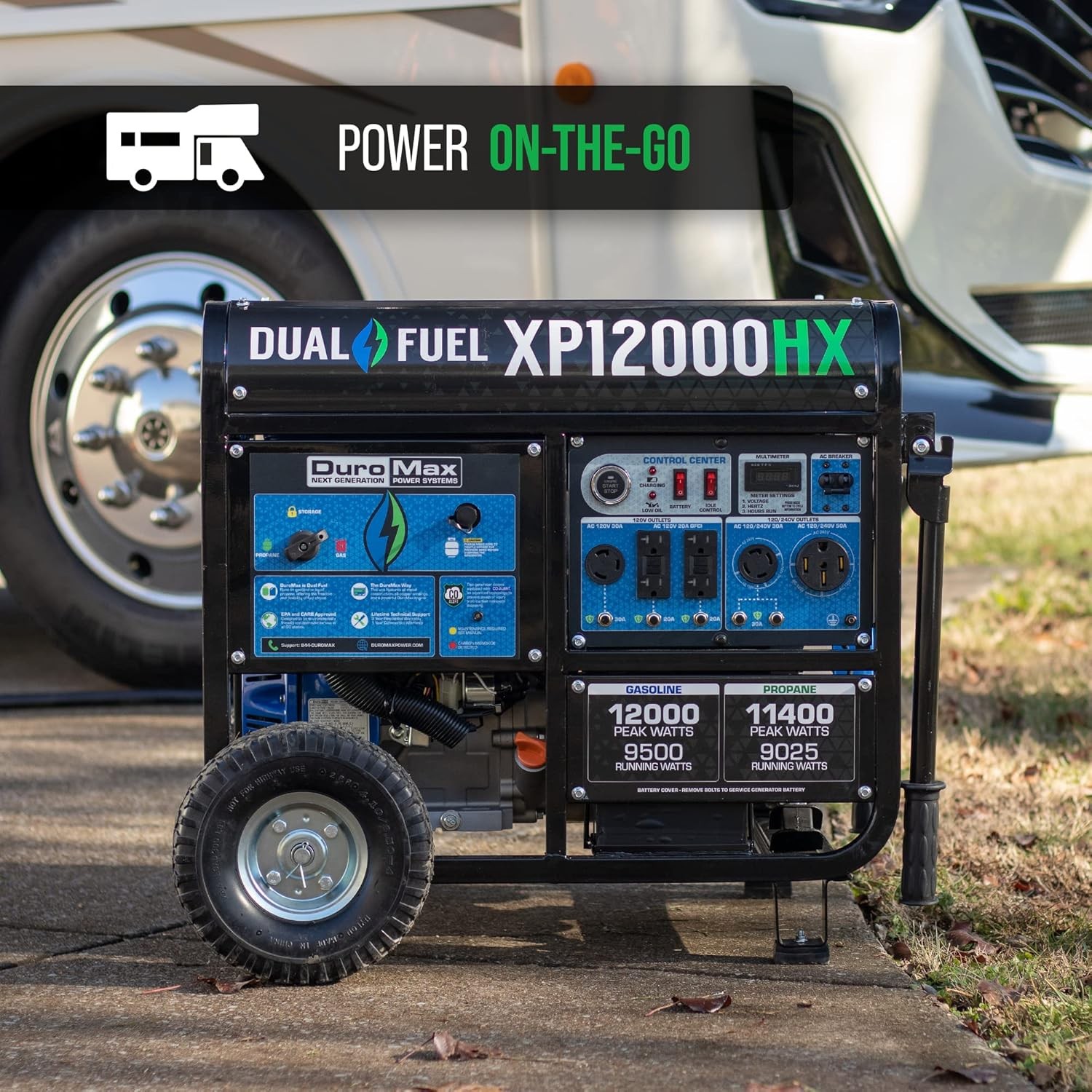 DuroMax 12,000-W Portable RV Ready Dual Fuel Electric Start Generator, CO Sensor