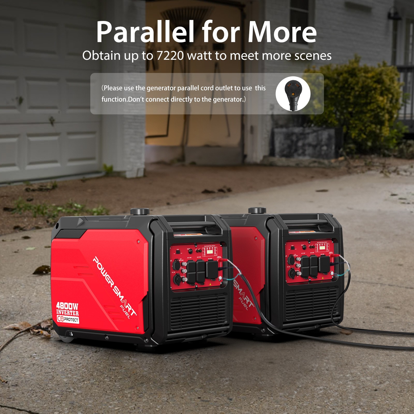 PowerSmart 4800W Gas Inverter Generator, 223cc, 10H Runtime, Parallel Ready, CO