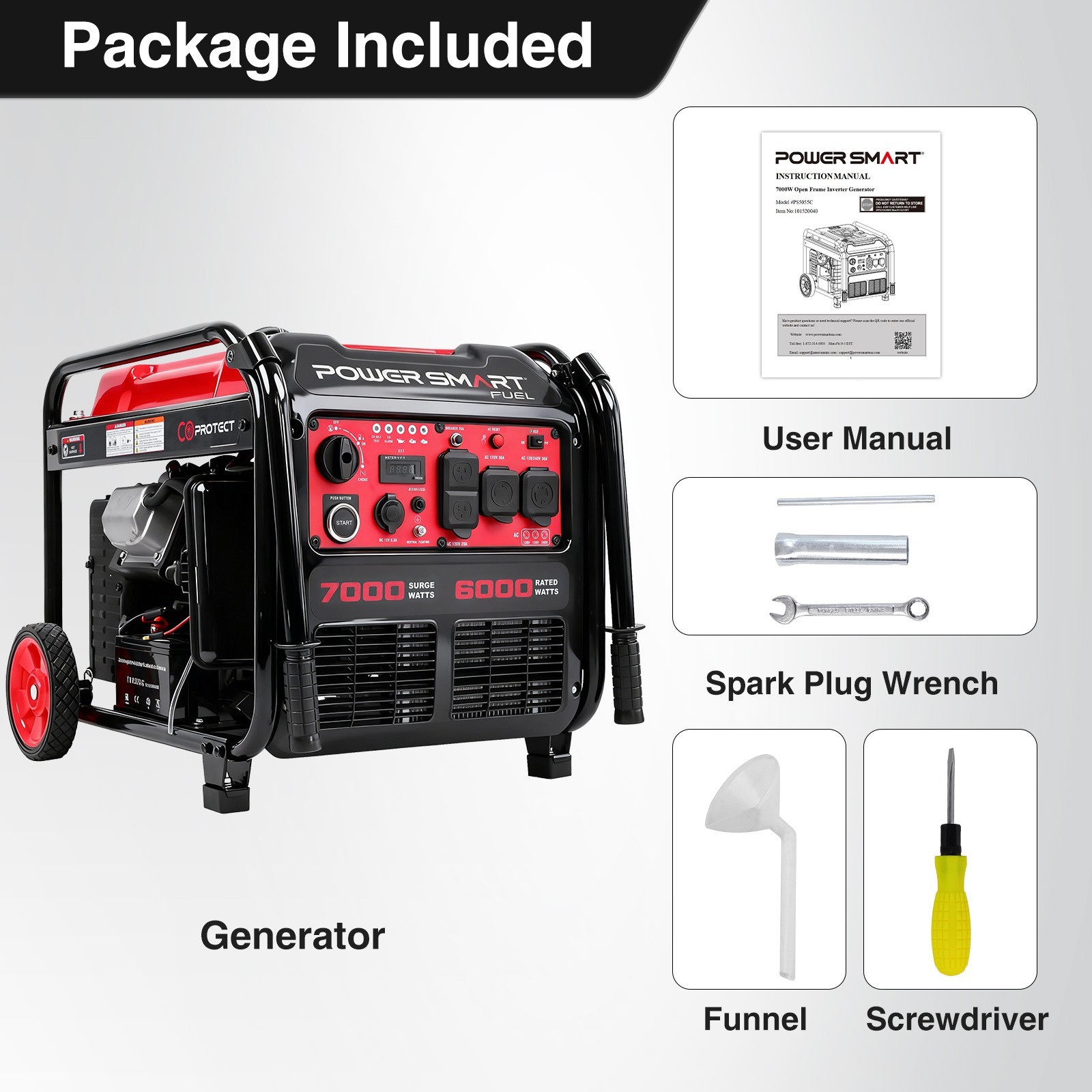 PowerSmart 7000W Open Frame Inverter Generator with Electric Start, Outdoor Use