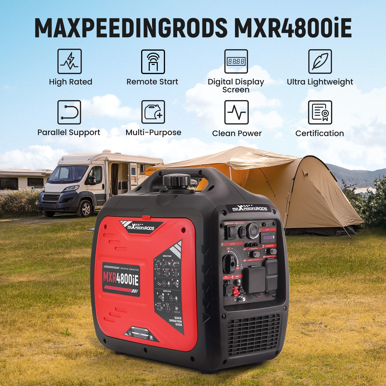 RV Ready Generator 4.8KW Gas Powered Electric Remote Start Digital Display USB