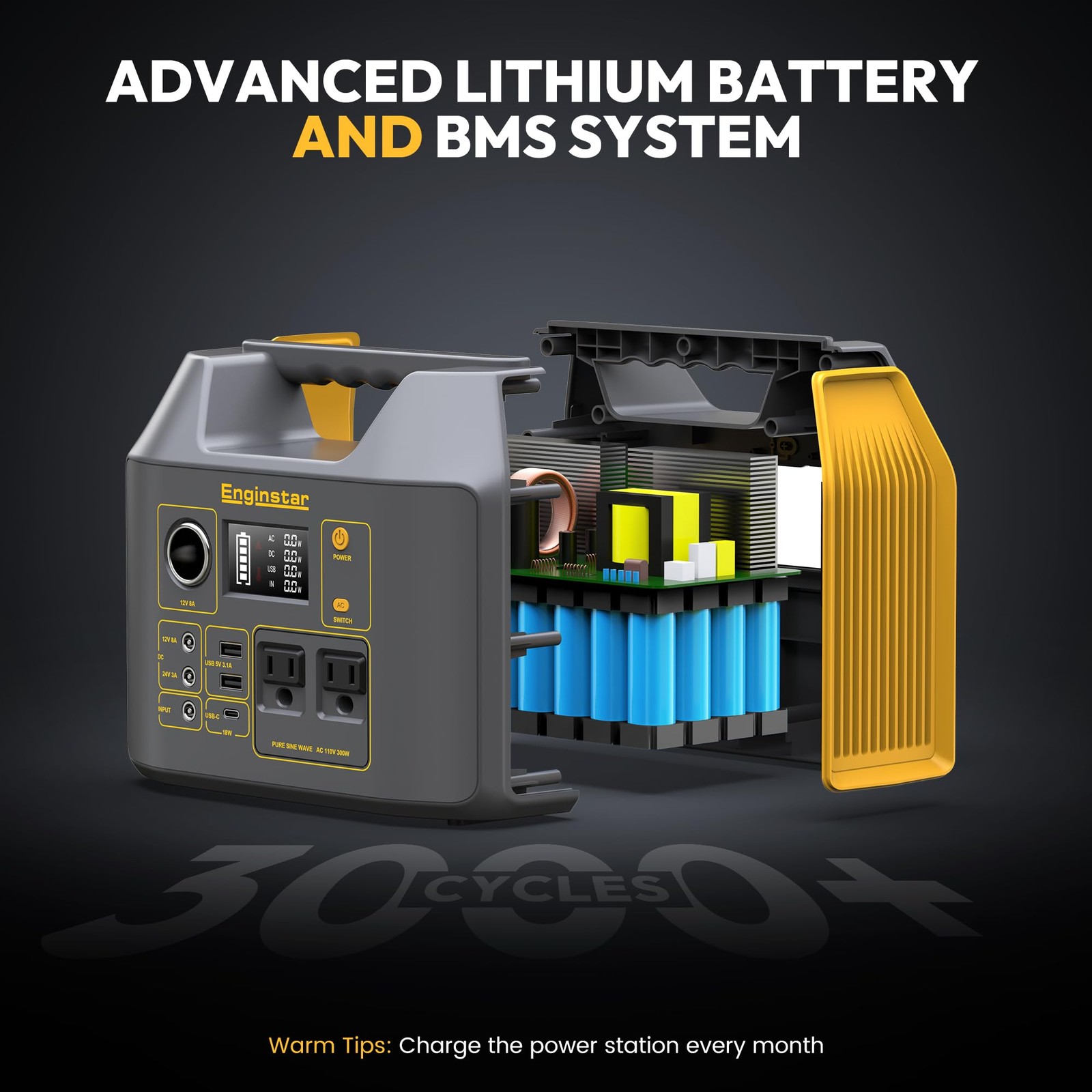 EnginStar Portable Power Station,300W Solar Generator, 110V 300W, Yellow