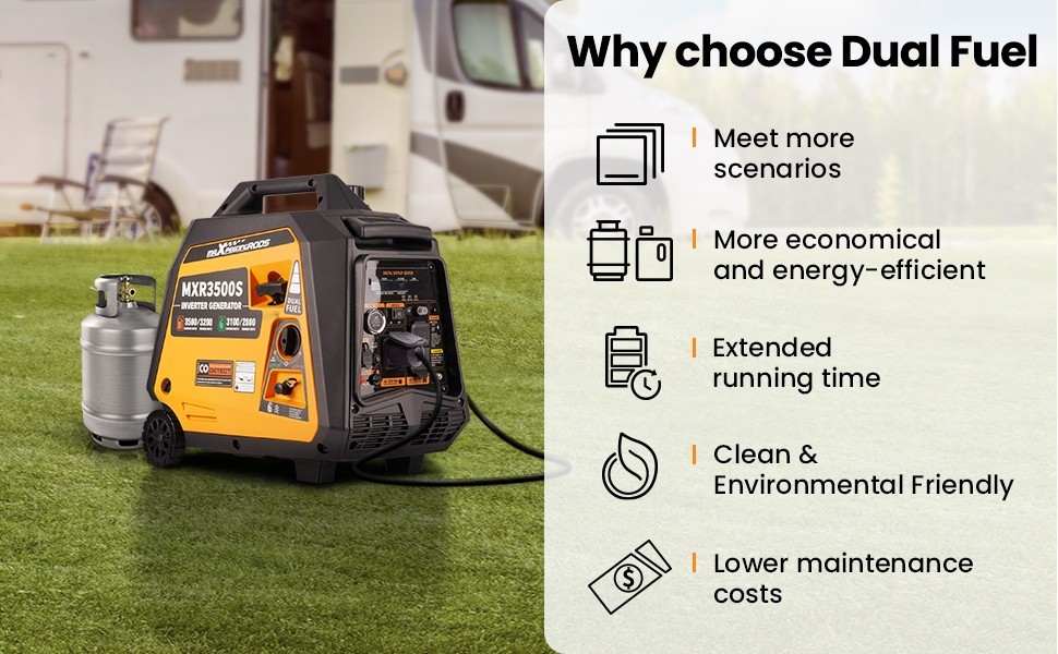 MXR Generator 3500 Watt Dual Fuel Inverter Quiet 30A RV Backup Remote Start